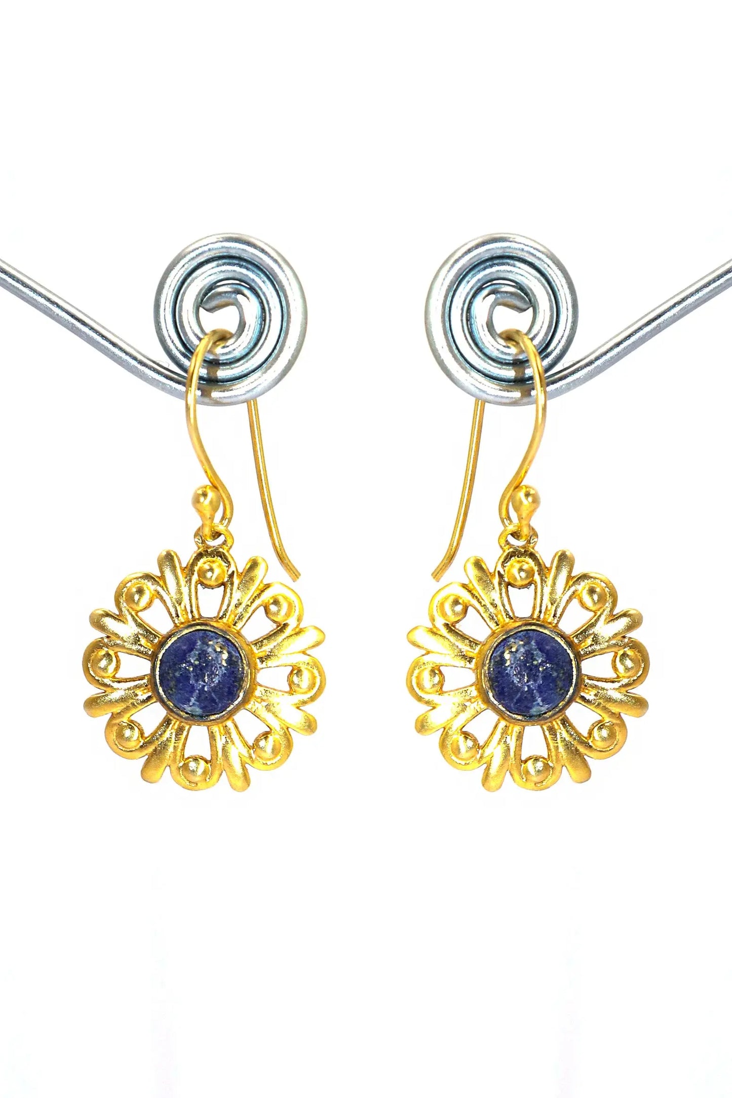 Elegant Lapis Lazuli Gemstone Earrings with Gold-Plated Charm Design