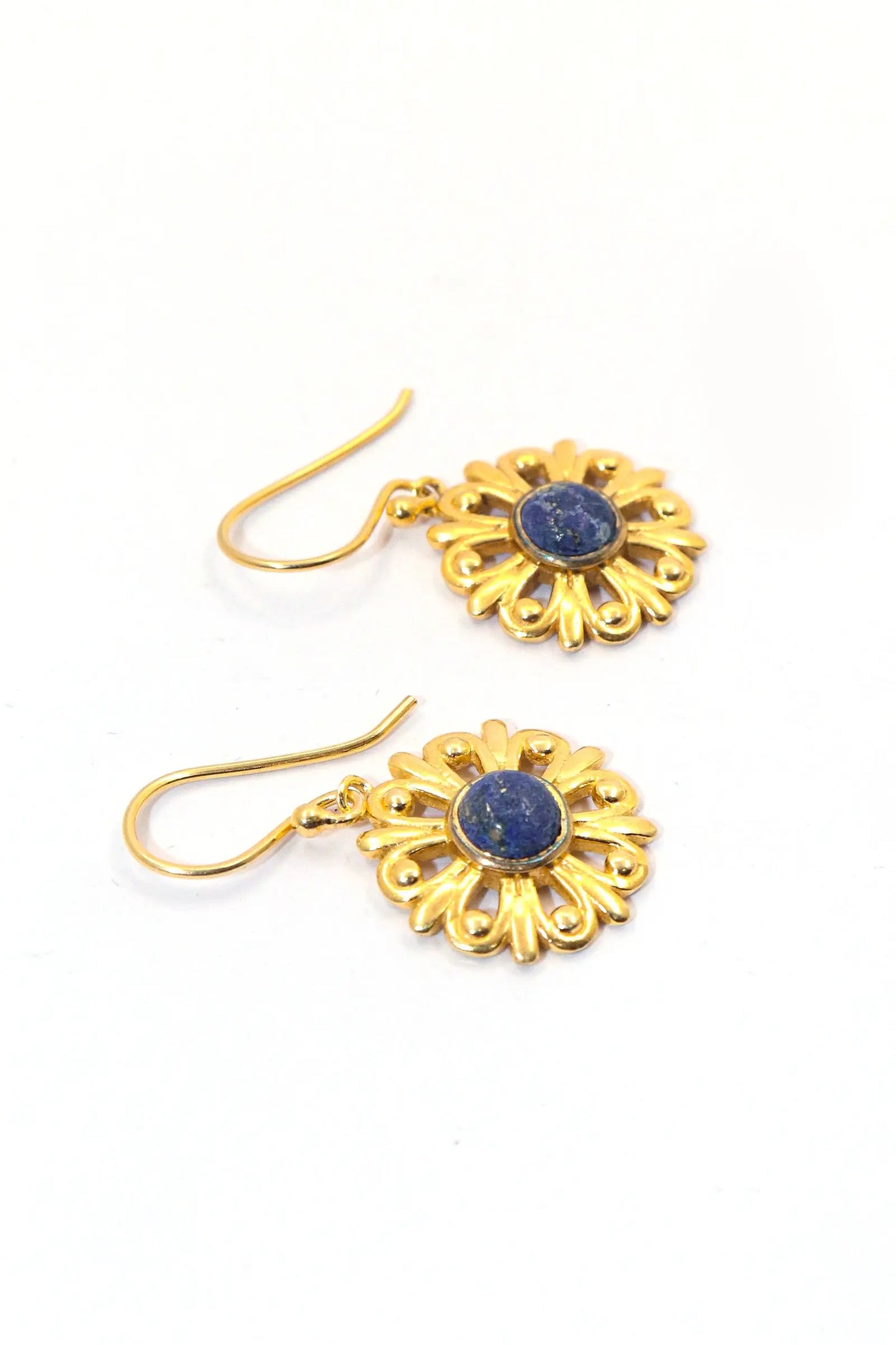 Elegant Lapis Lazuli Gemstone Earrings with Gold-Plated Charm Design