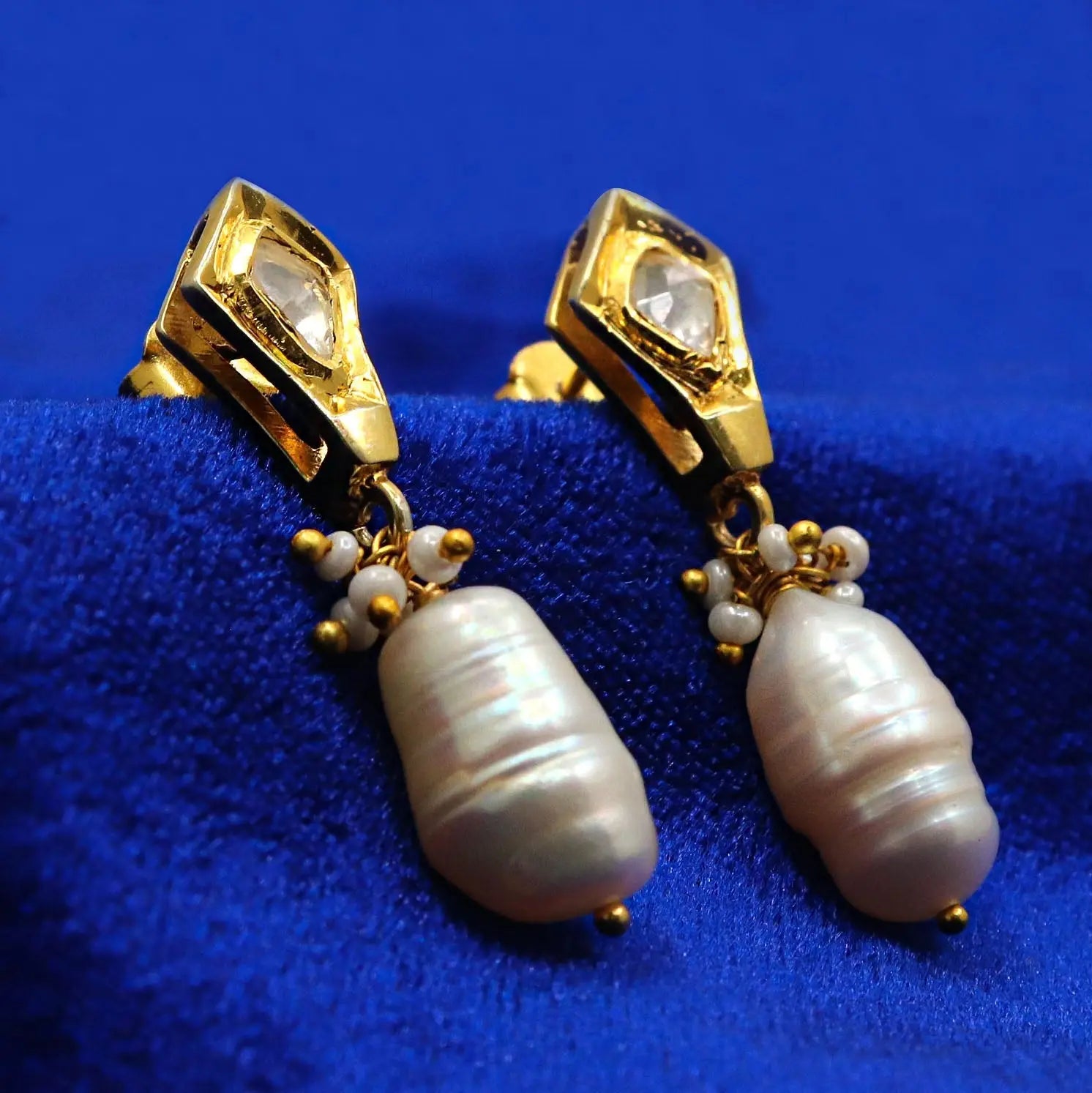 Elegant Pearl And Moissanite Gemstone Stud Gold Plated Earring Jewelry