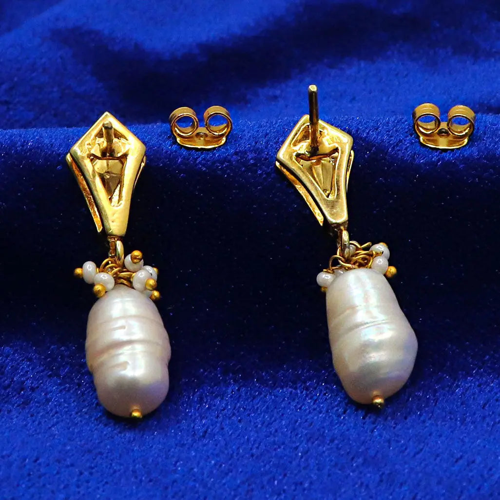 Elegant Pearl And Moissanite Gemstone Stud Gold Plated Earring Jewelry