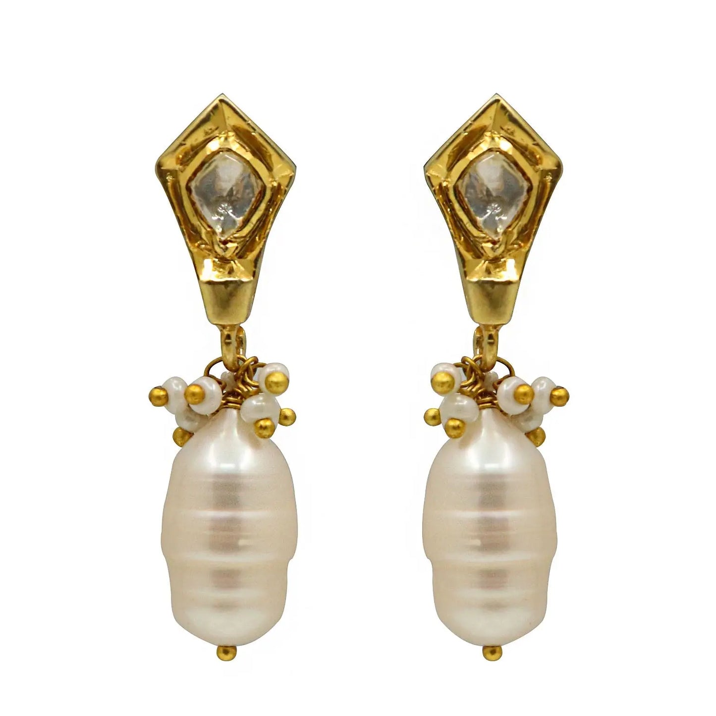 Elegant Pearl And Moissanite Gemstone Stud Gold Plated Earring Jewelry