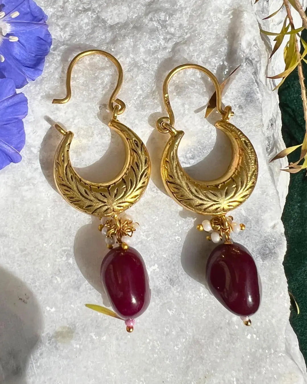 Elegant Ruby Gemstone Hoop Gold Plated Hoop Earrings Jewelry