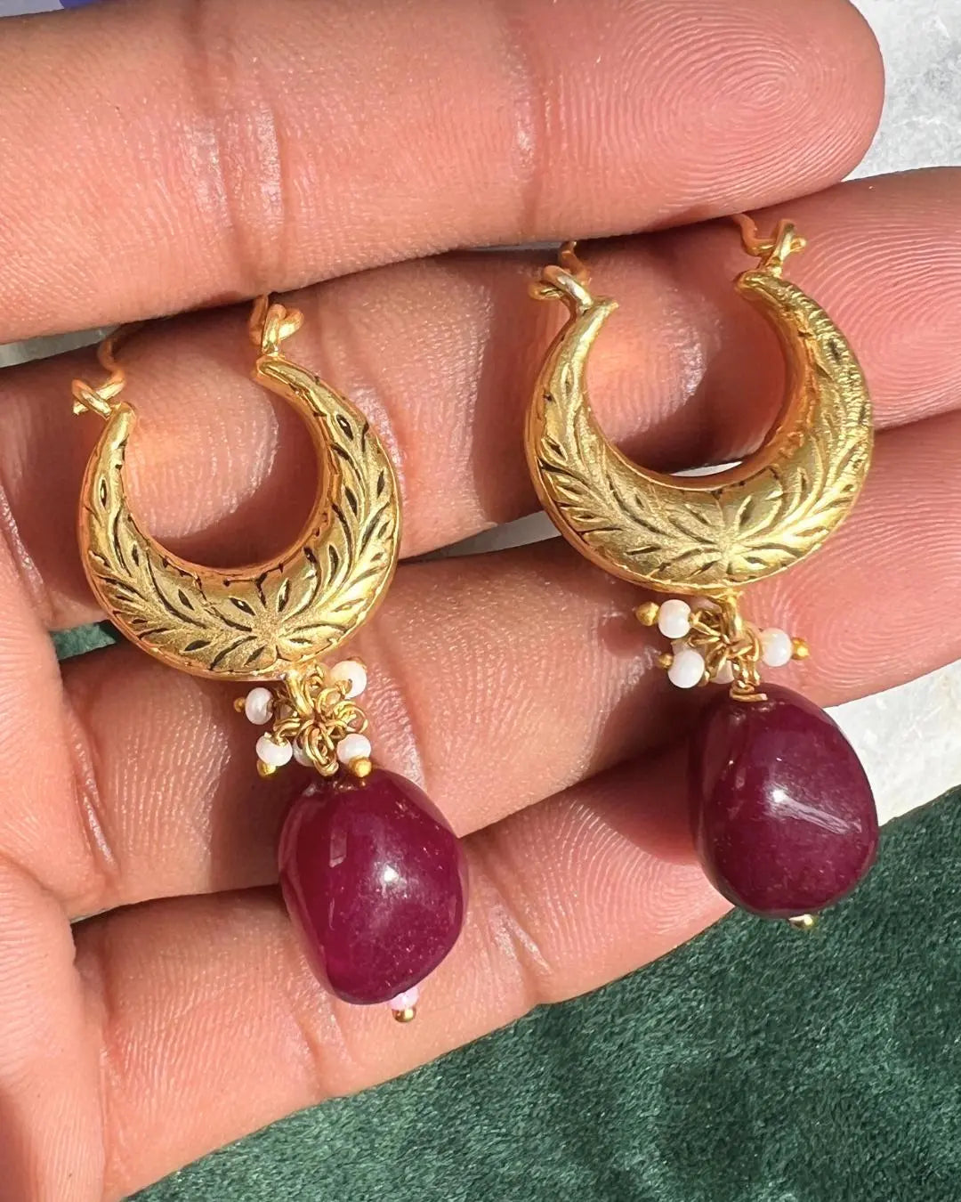 Elegant Ruby Gemstone Hoop Gold Plated Hoop Earrings Jewelry