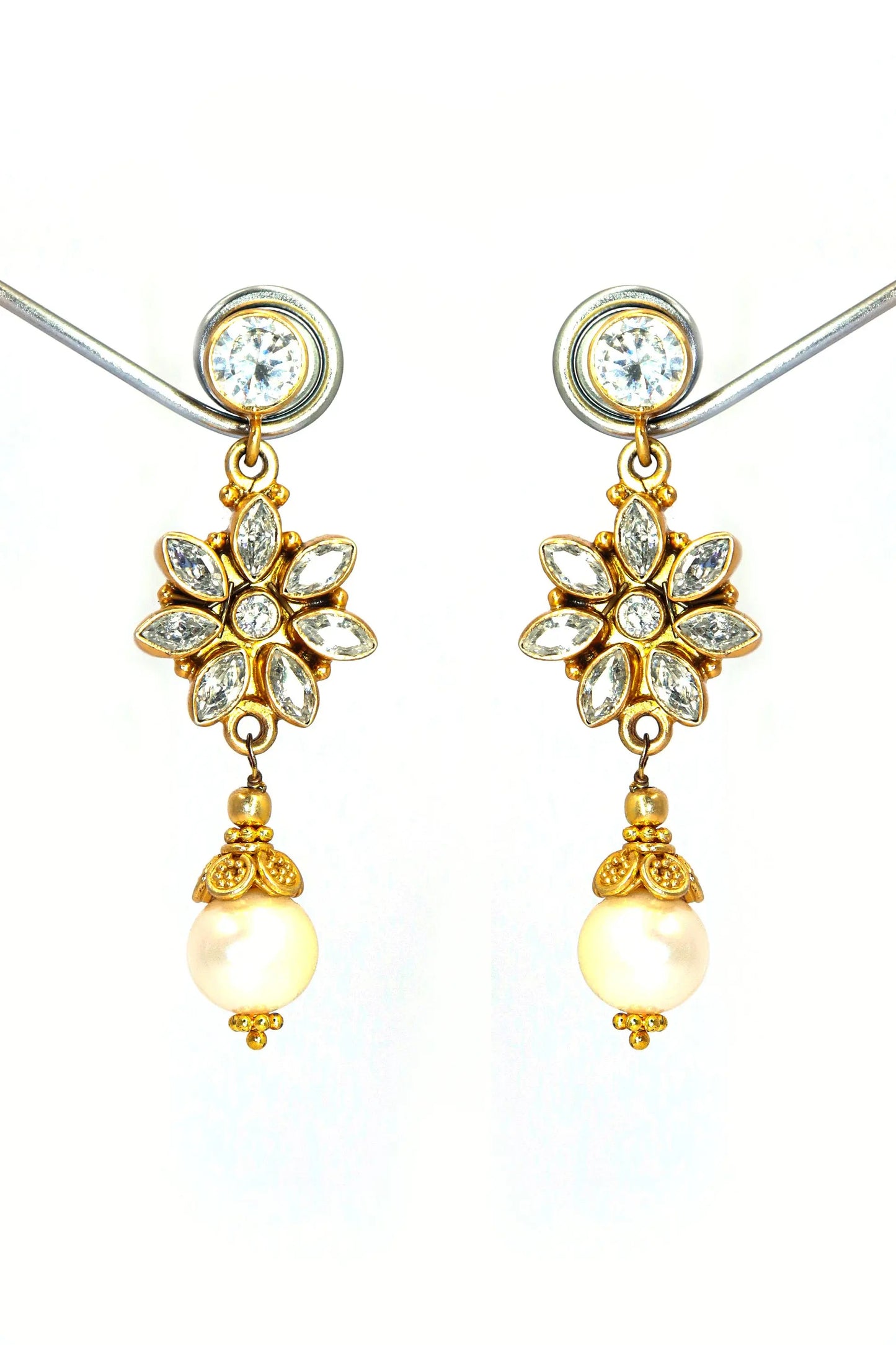 Elevate Your Elegance Radiant CZ And Pearl Gemstone Earrings