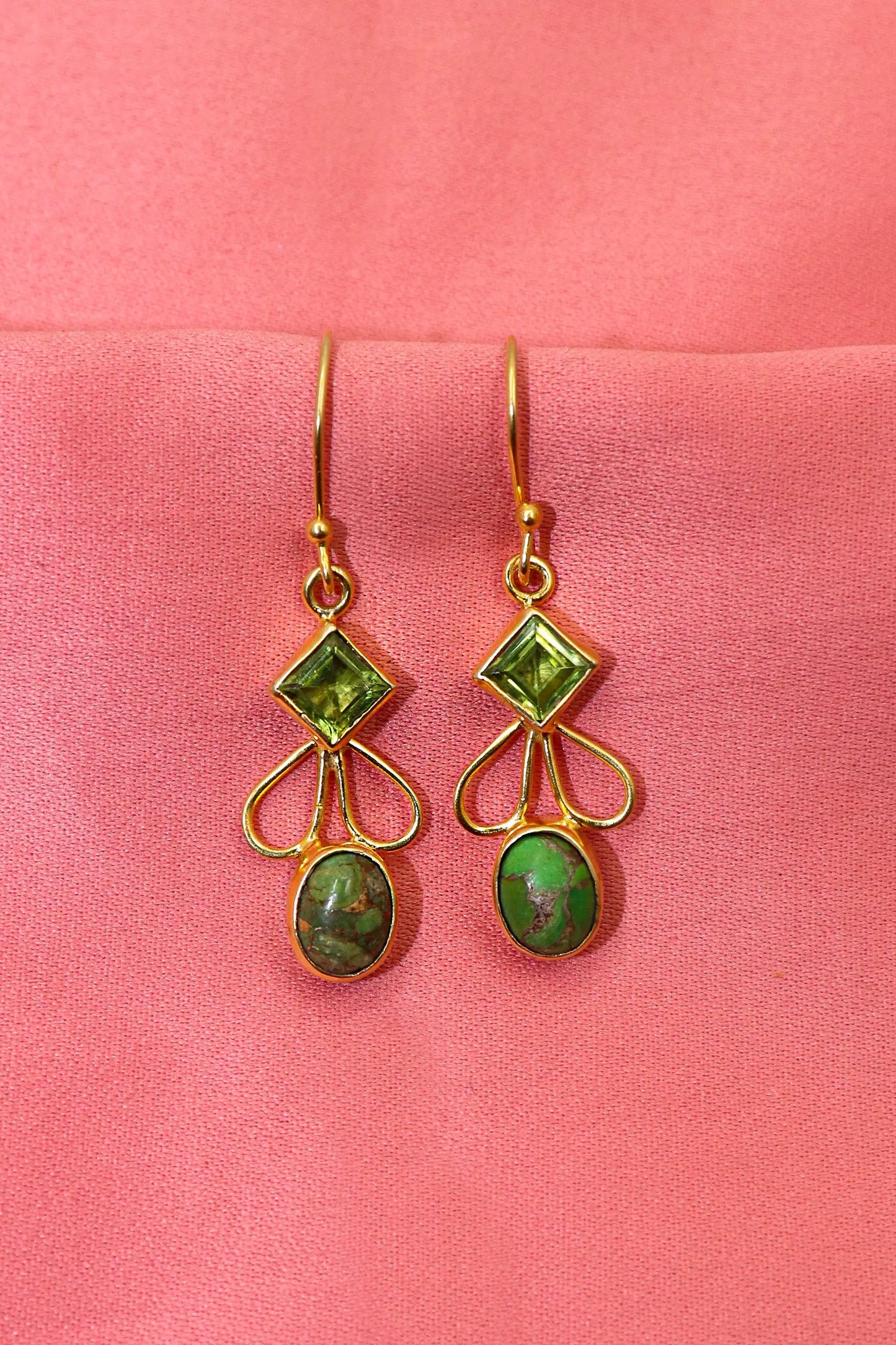 Elevate Your Style with peridot & Green Copper Turquoise Gemstone Earrings