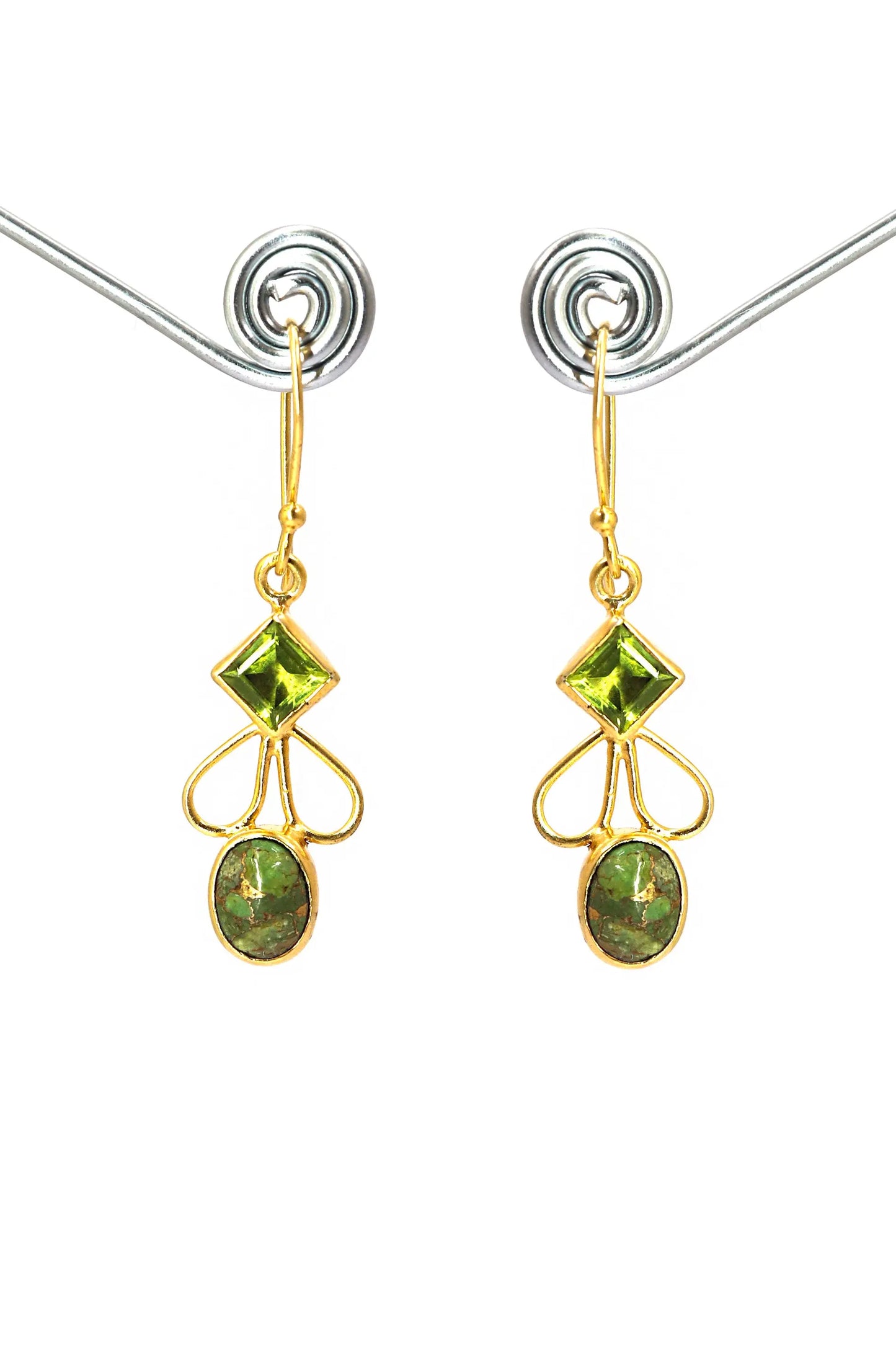 Elevate Your Style with peridot & Green Copper Turquoise Gemstone Earrings