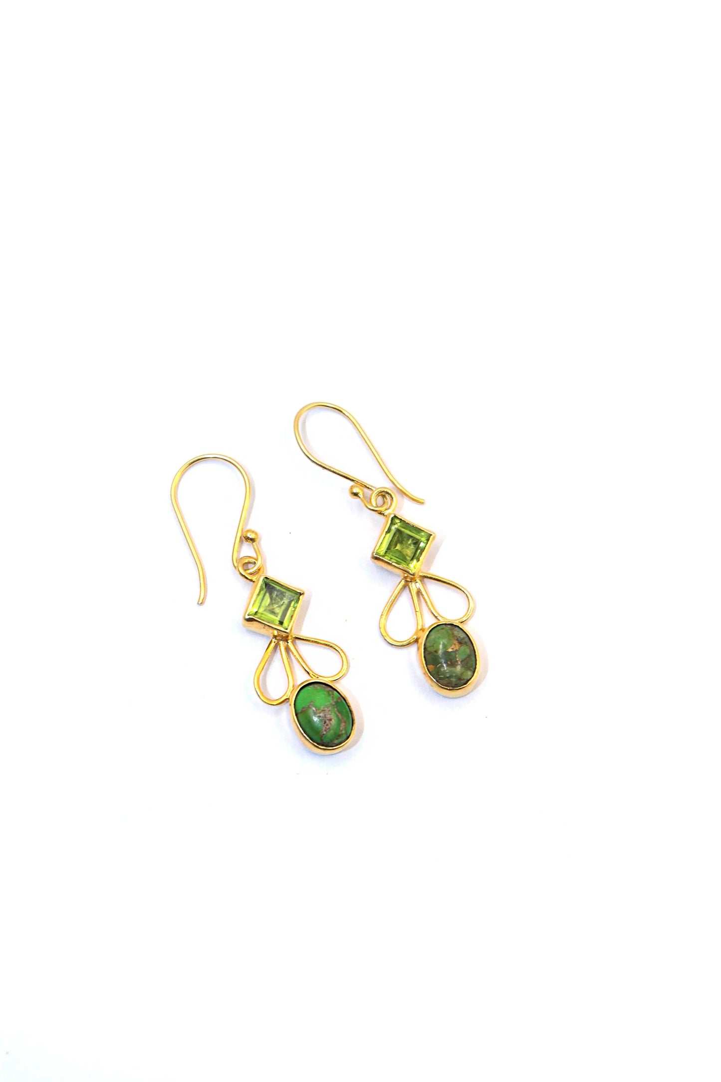 Elevate Your Style with peridot & Green Copper Turquoise Gemstone Earrings