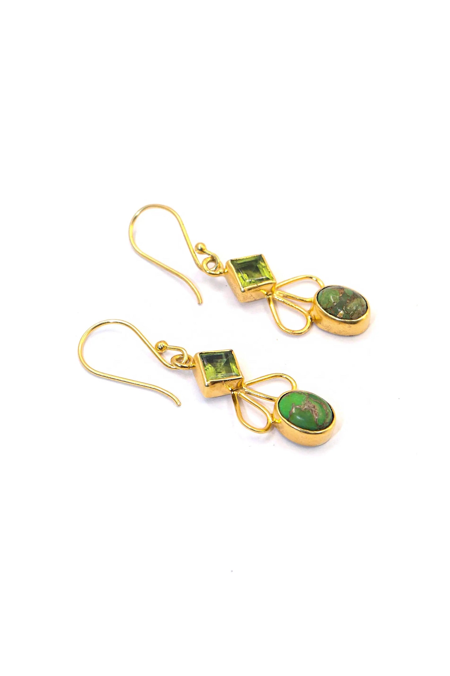 Elevate Your Style with peridot & Green Copper Turquoise Gemstone Earrings