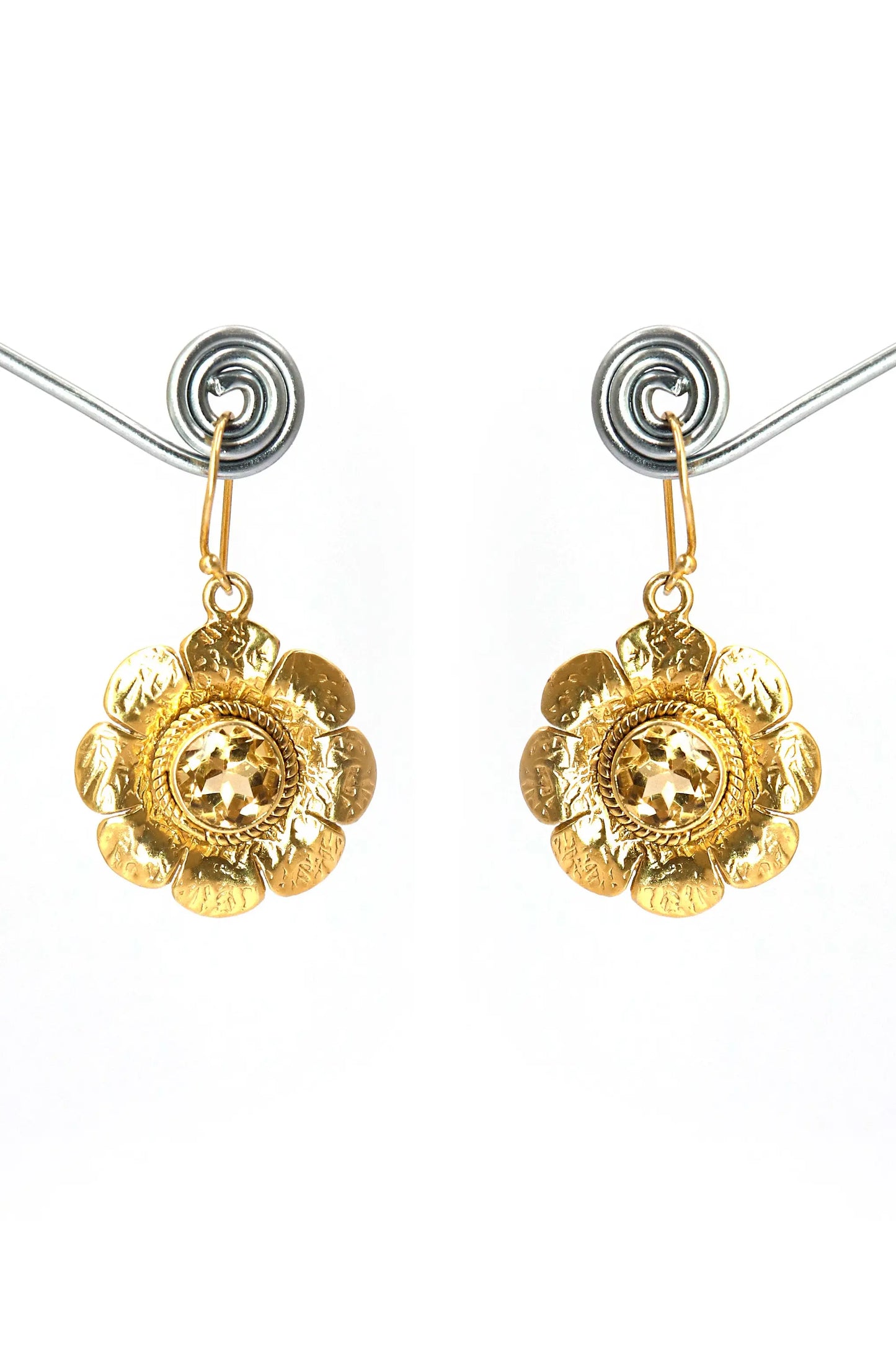 Exquisite Gold Plated Flower Designer Citrine Gemstone Earrings