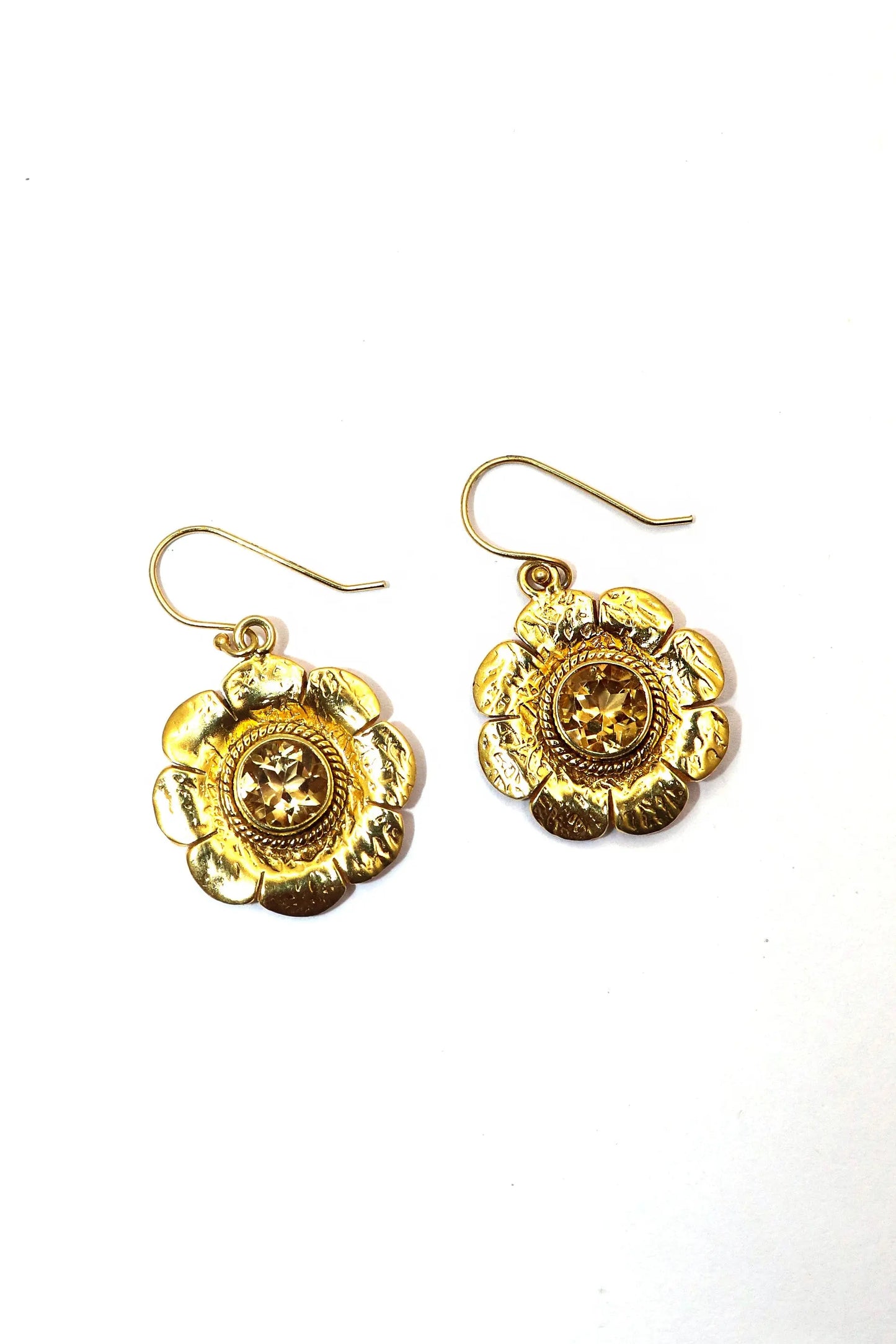 Exquisite Gold Plated Flower Designer Citrine Gemstone Earrings