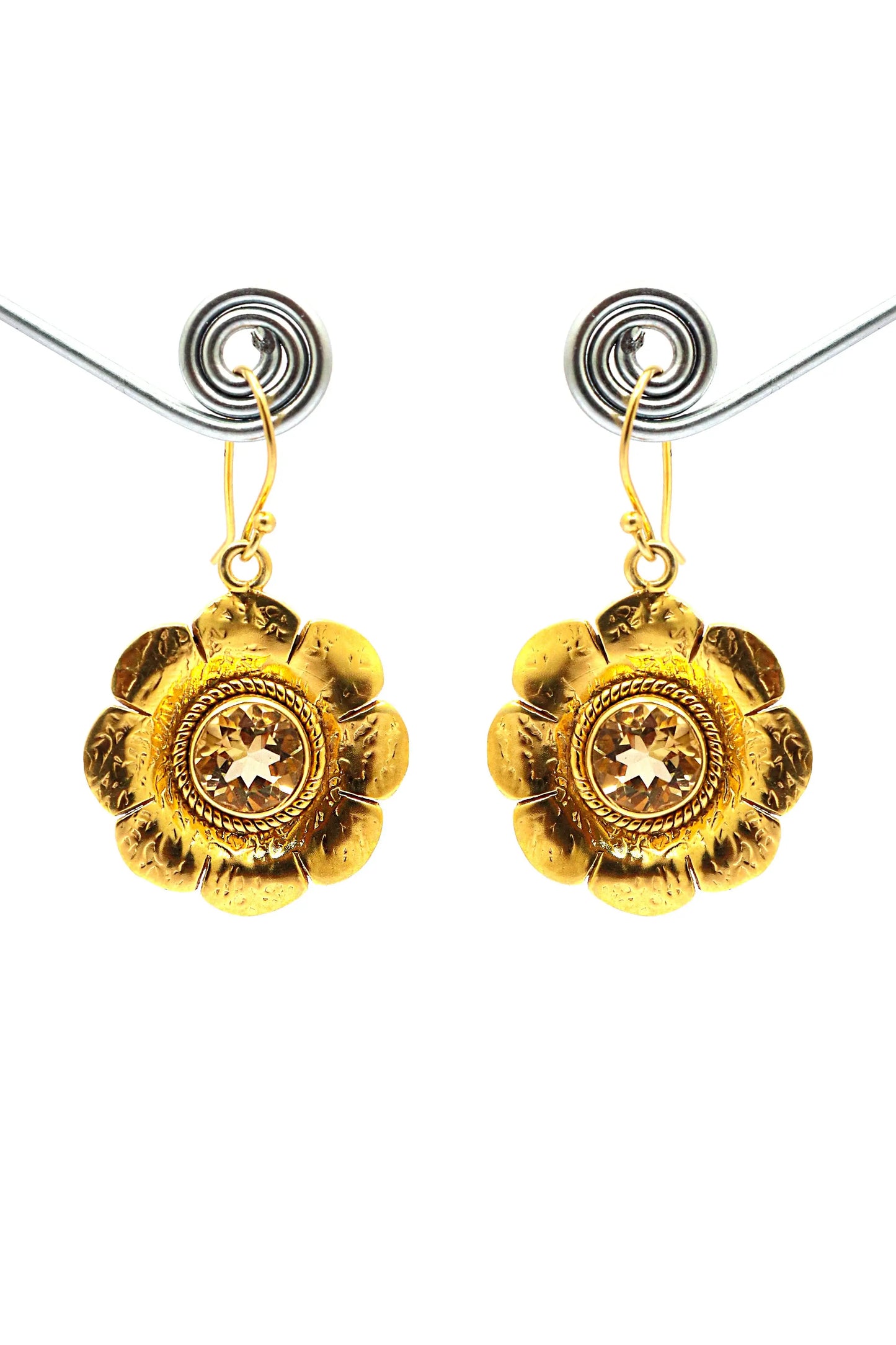 Exquisite Gold Plated Flower Designer Citrine Gemstone Earrings