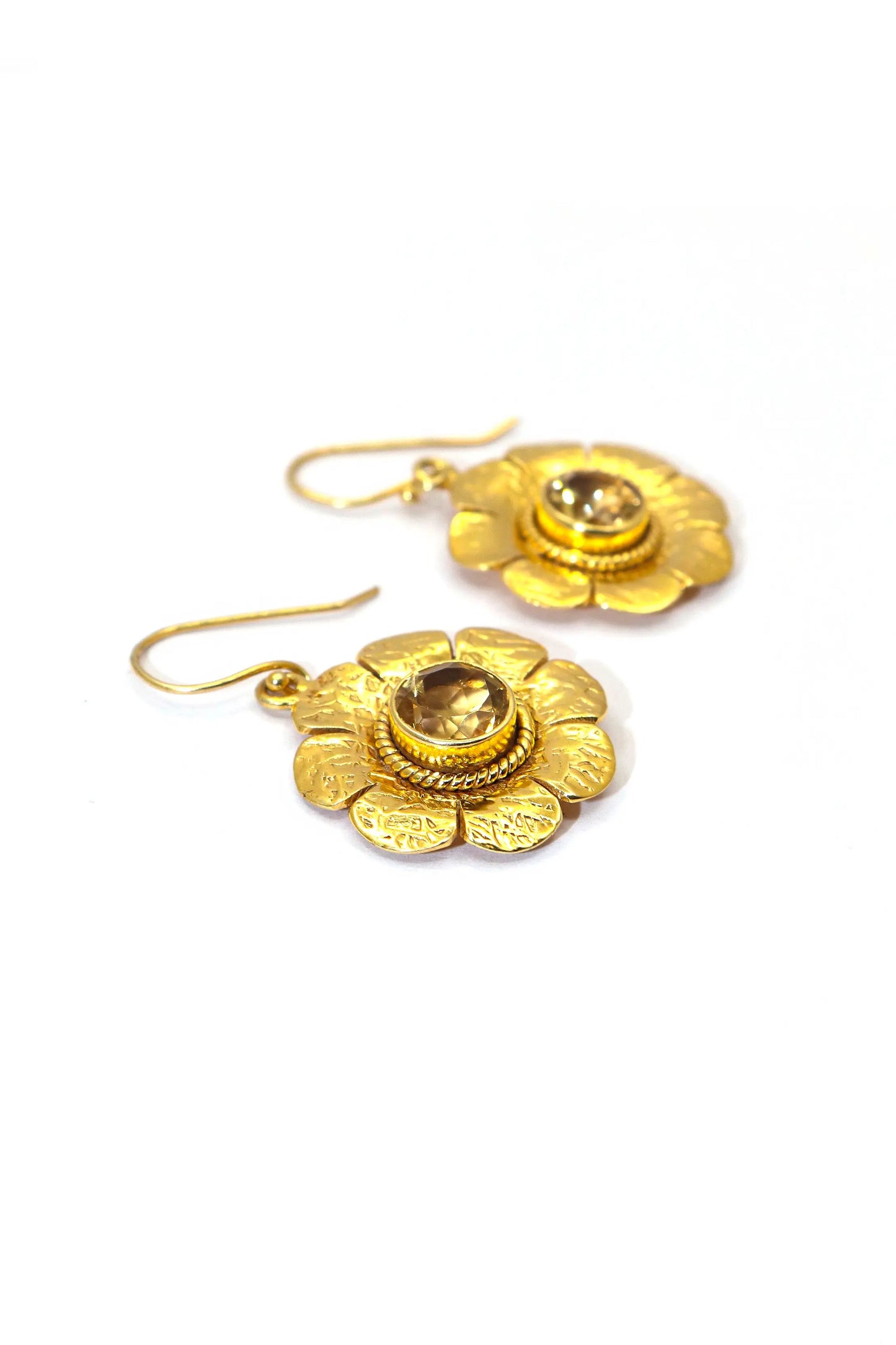 Exquisite Gold Plated Flower Designer Citrine Gemstone Earrings