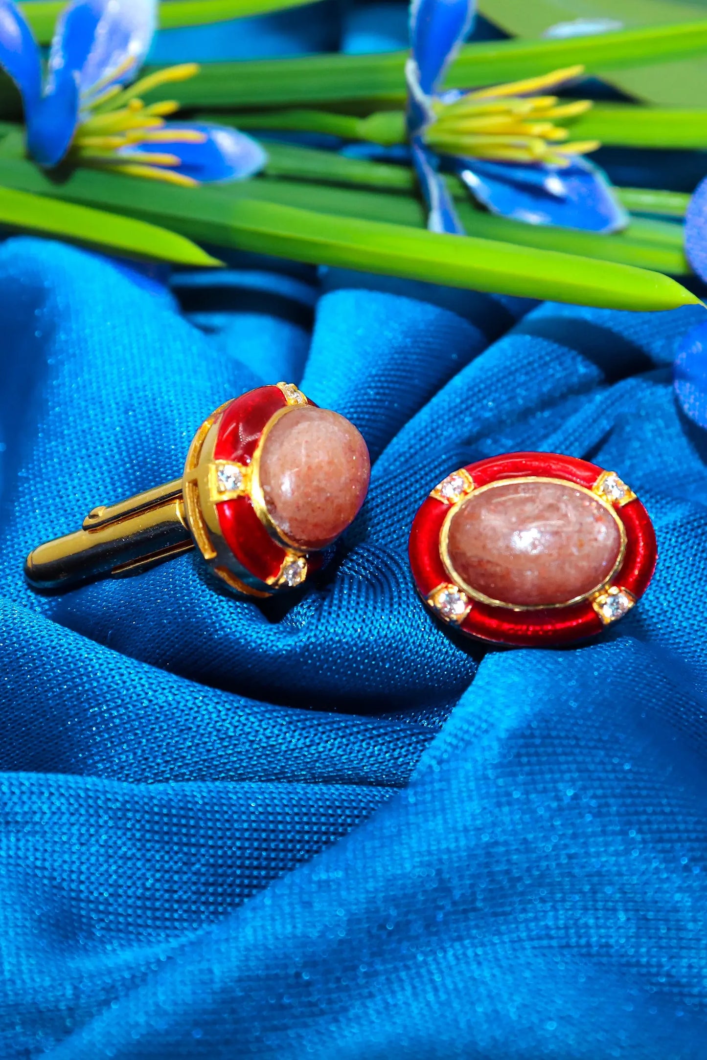 Eye Catchy Sunstone with cz Stanning Men's cufflinks Jewelry