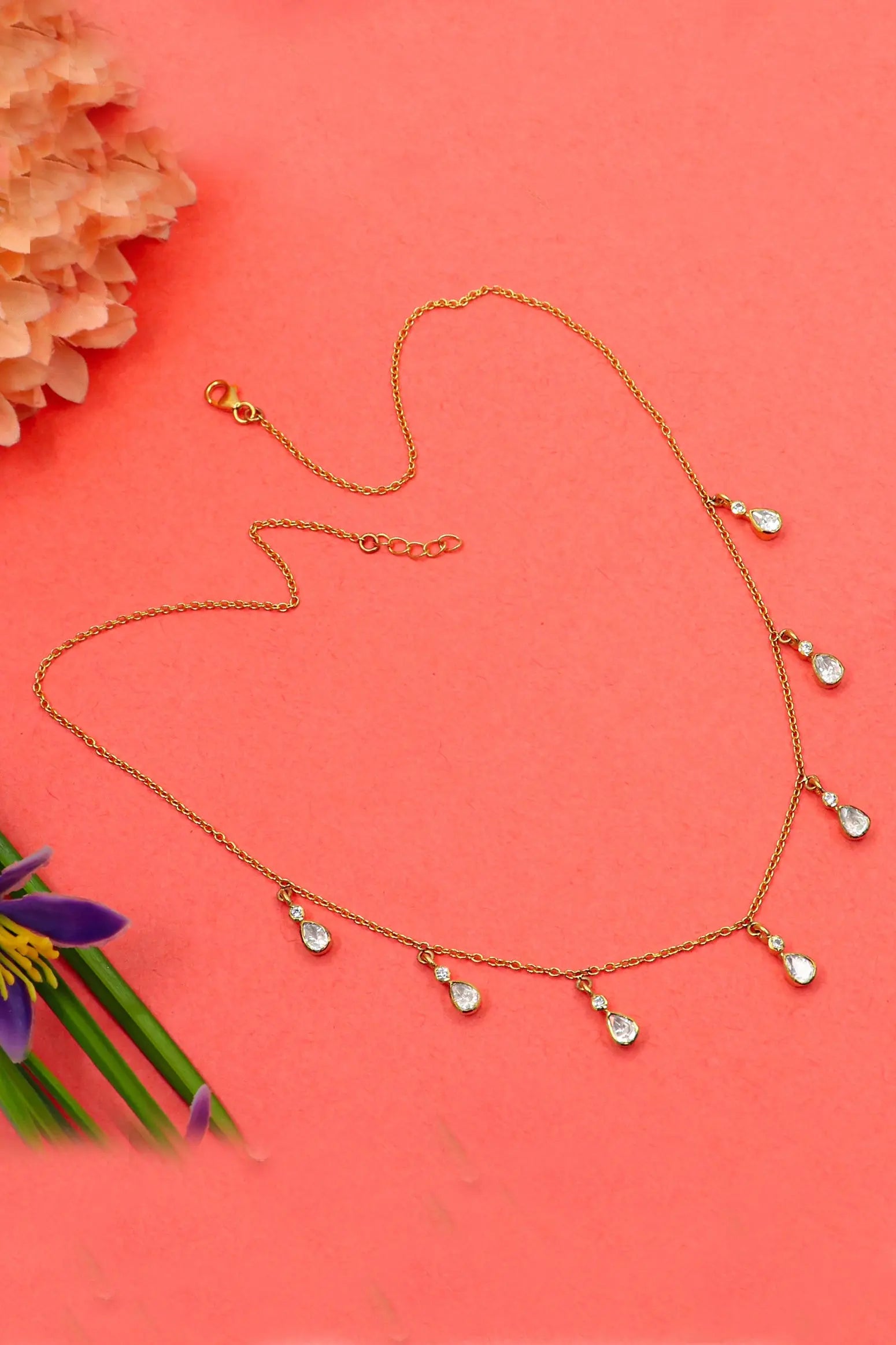 Fashion Style Gold Plated Moissanite Gemstone Necklace Jewelry