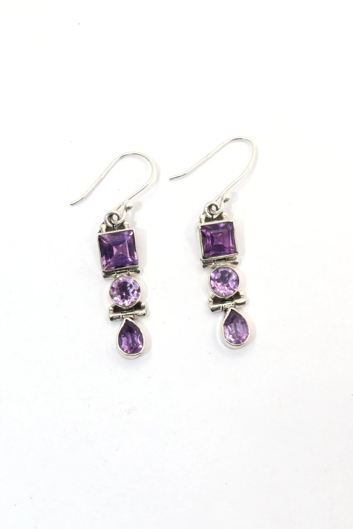 Fashionable Purple Amethyst Gemstone Long Earrings with Elegant Charm