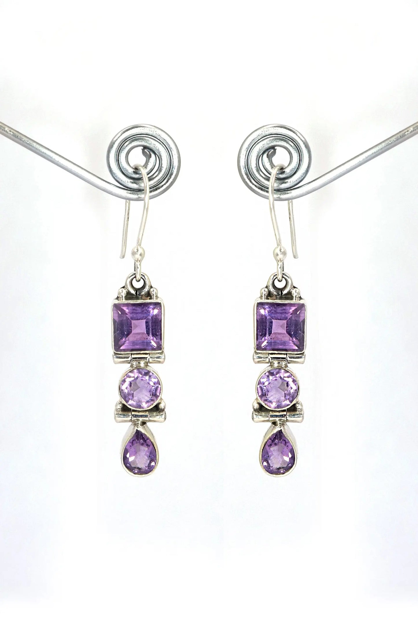 Fashionable Purple Amethyst Gemstone Long Earrings with Elegant Charm