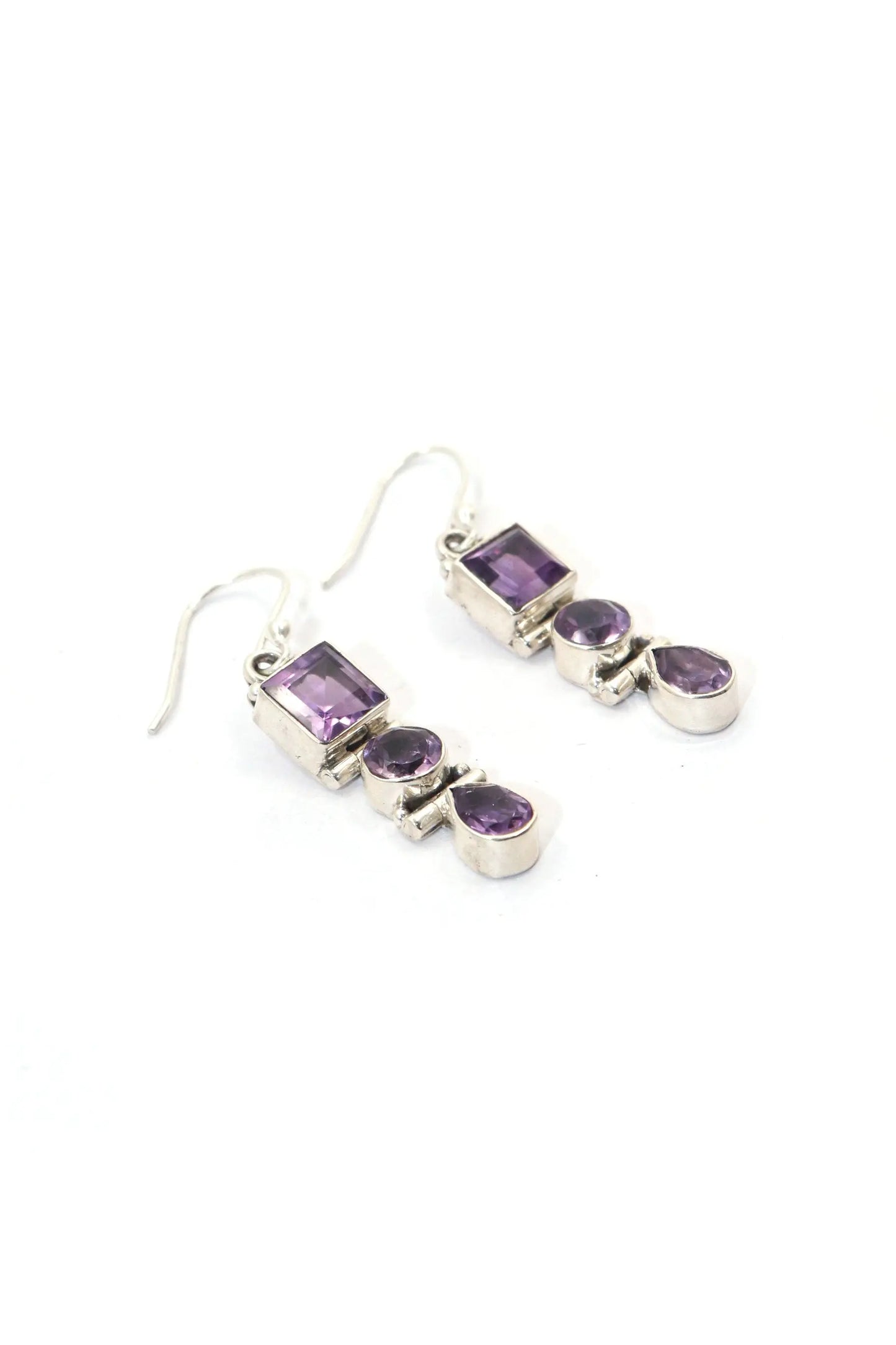 Fashionable Purple Amethyst Gemstone Long Earrings with Elegant Charm