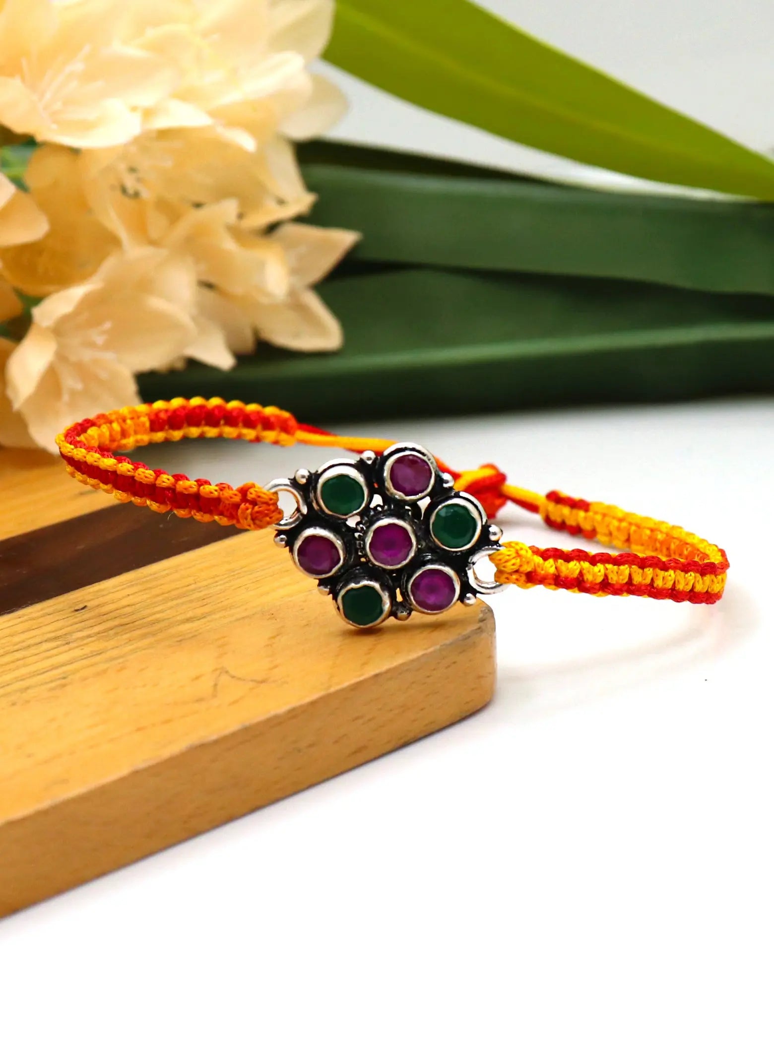 Flower Design Silver Rakhi Band For Rakhi festival