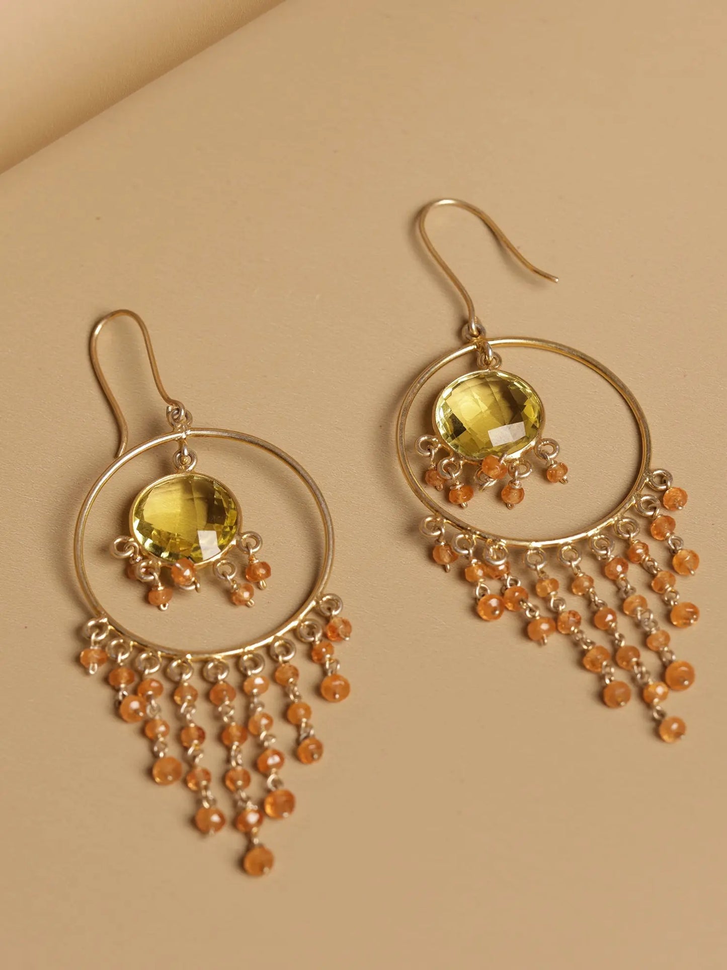 Gleaming Citrine & Carnelian Gold Plated Drop Hook Earrings Jewelry