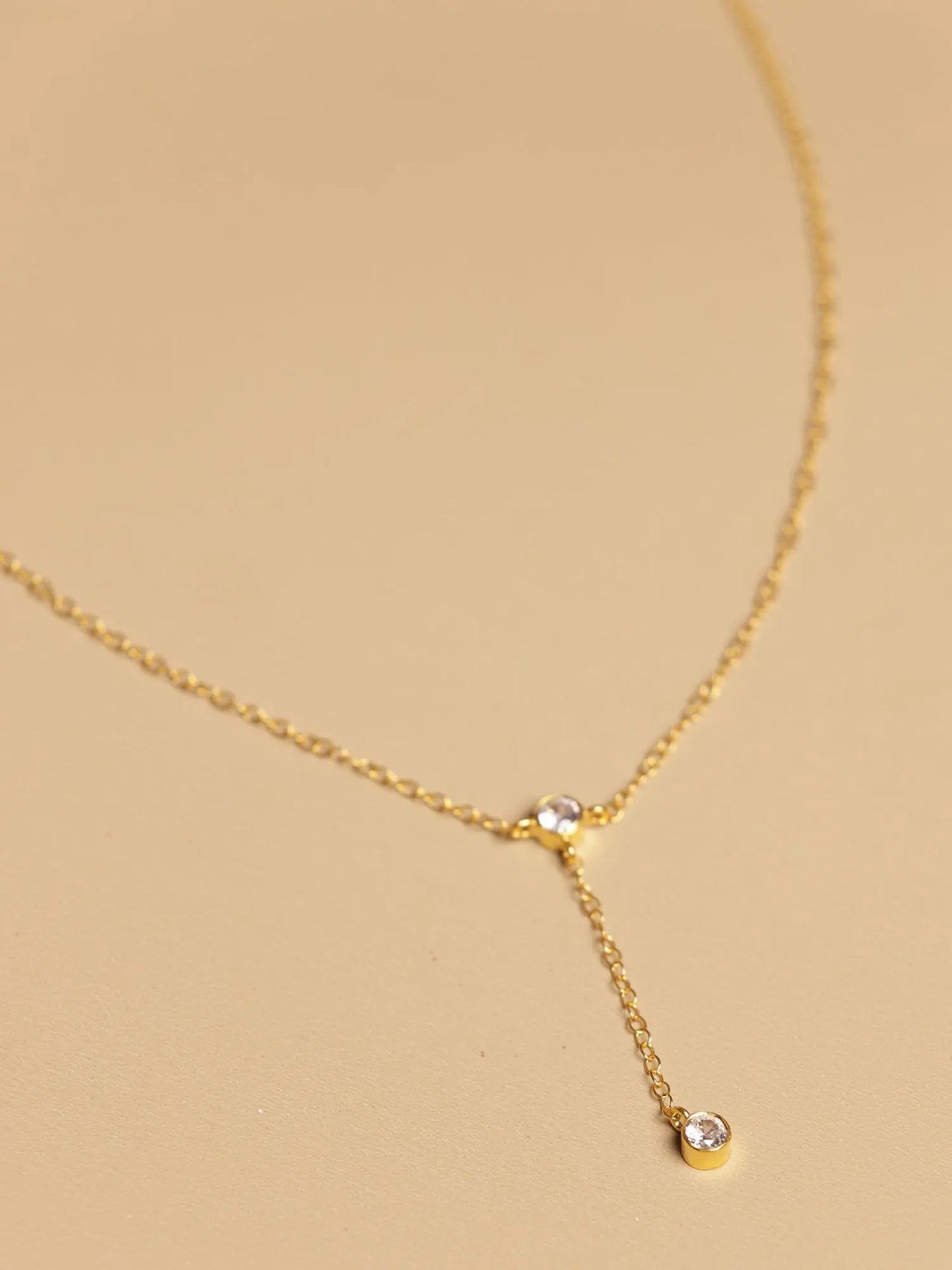 Gold Plated CZ Charm Minimalist Lariat Necklace Jewelry