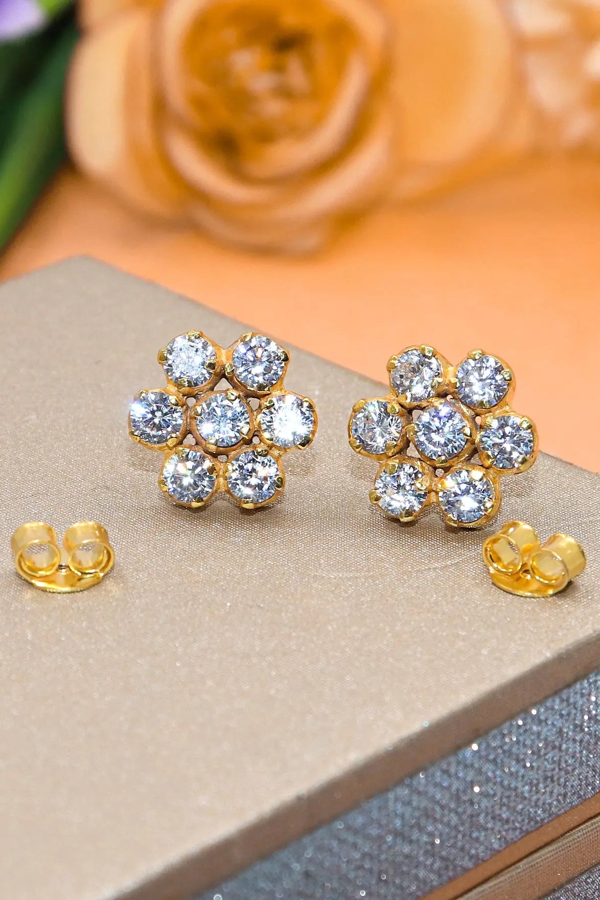 Gold Plated CZ Zircon Dazzling Studs Earring