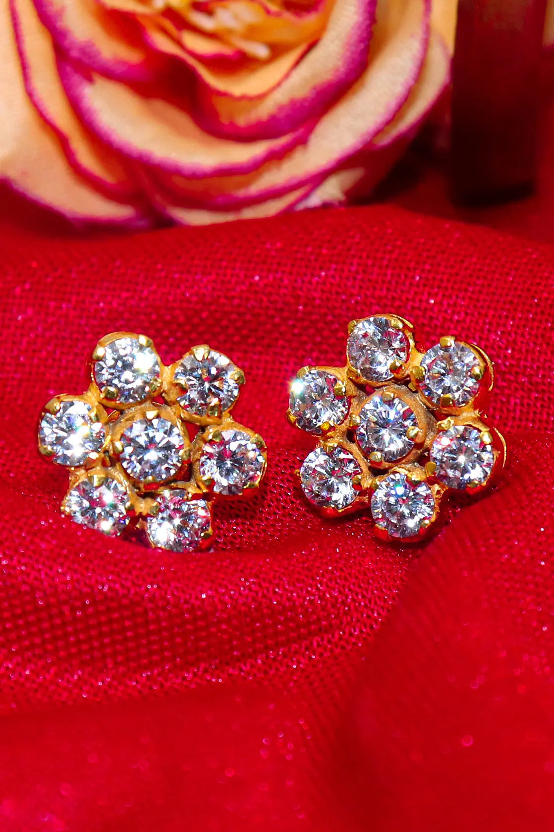 Gold Plated CZ Zircon Dazzling Studs Earring