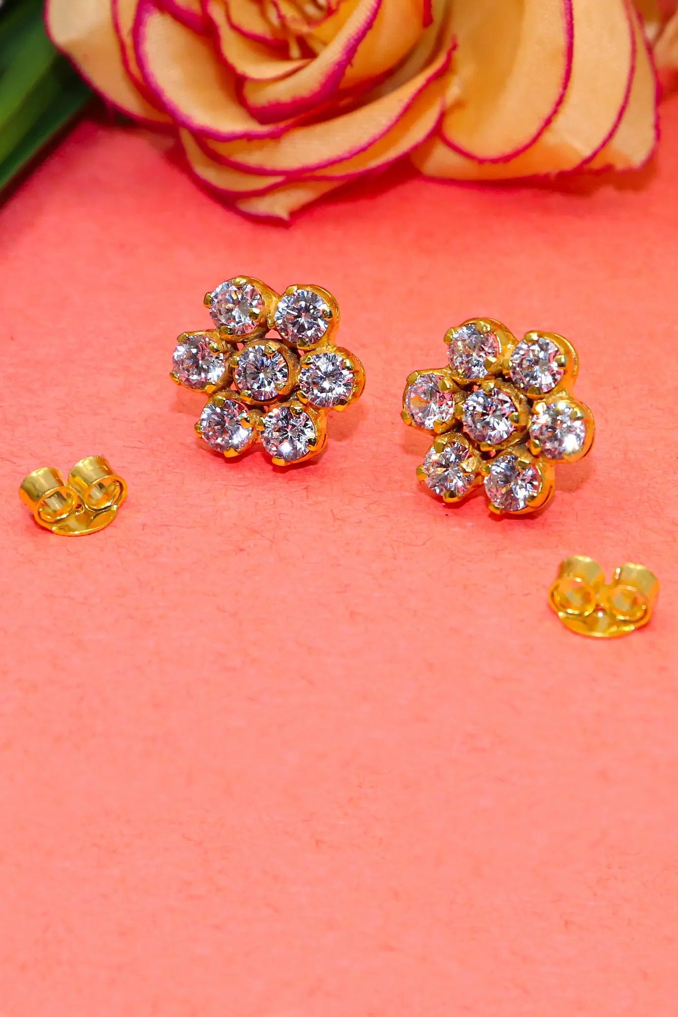 Gold Plated CZ Zircon Dazzling Studs Earring