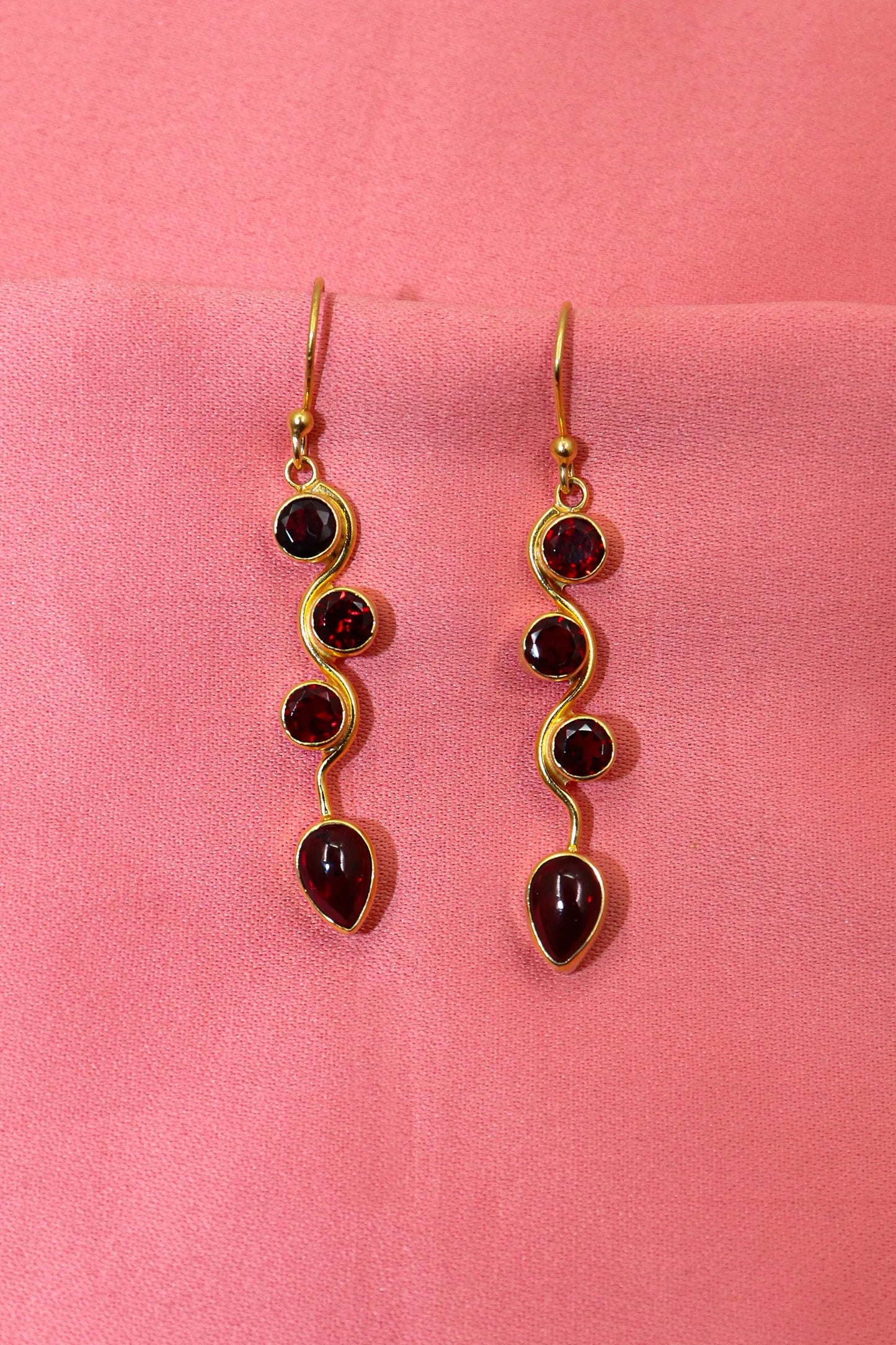 Gold Plated Designer Earrings Featuring Garnet Stones Jewelry