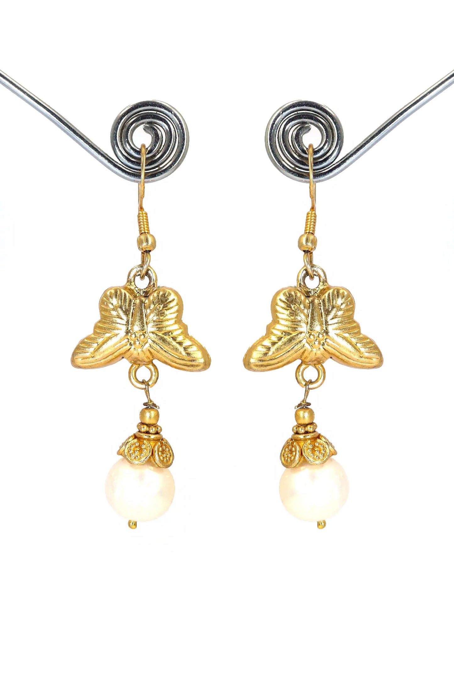 Gold-Plated Earrings Featuring Dazzling Pearl Gemstone Drops with Butterfly Charm Earring Jewelry