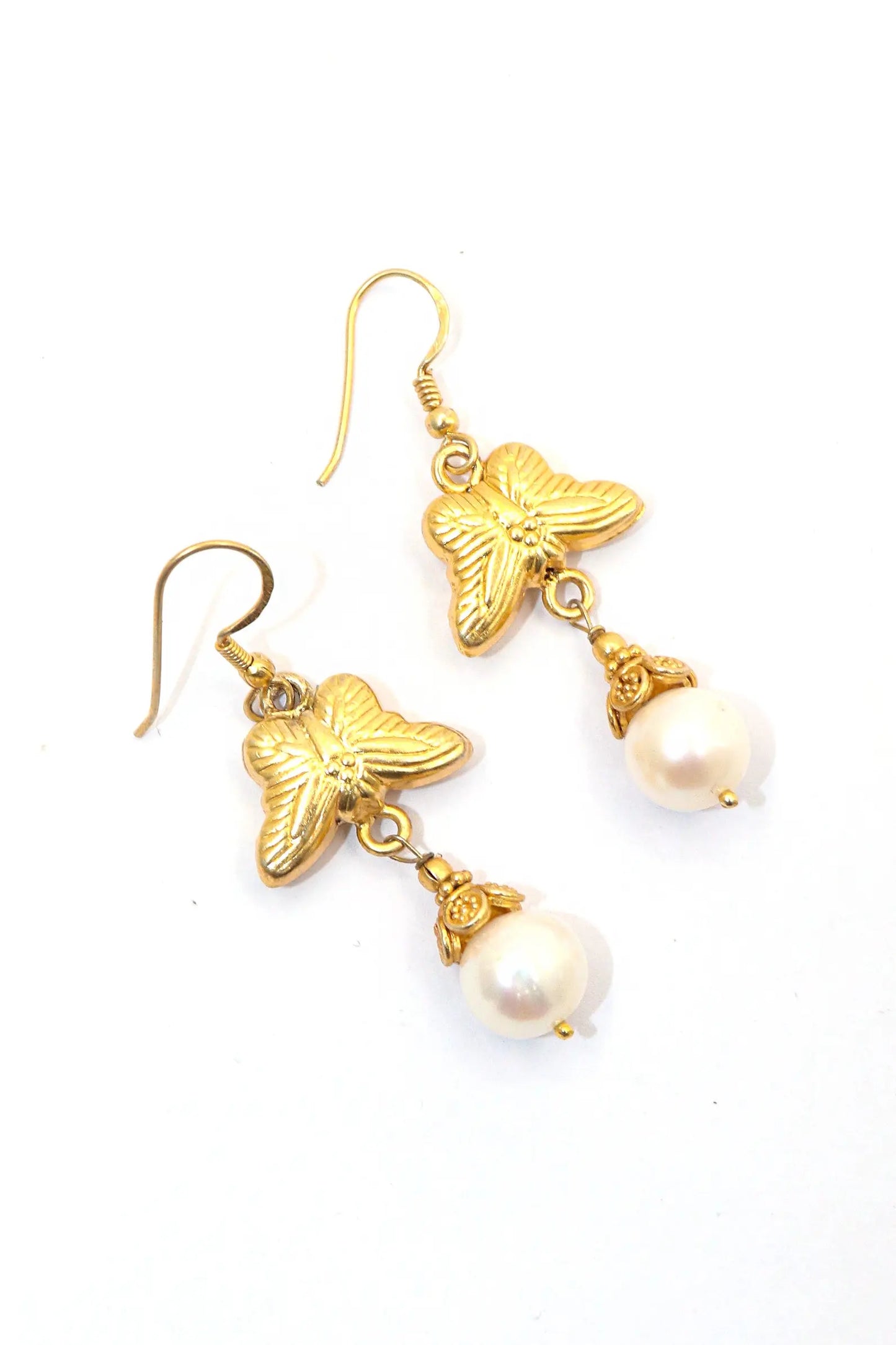 Gold-Plated Earrings Featuring Dazzling Pearl Gemstone Drops with Butterfly Charm Earring Jewelry