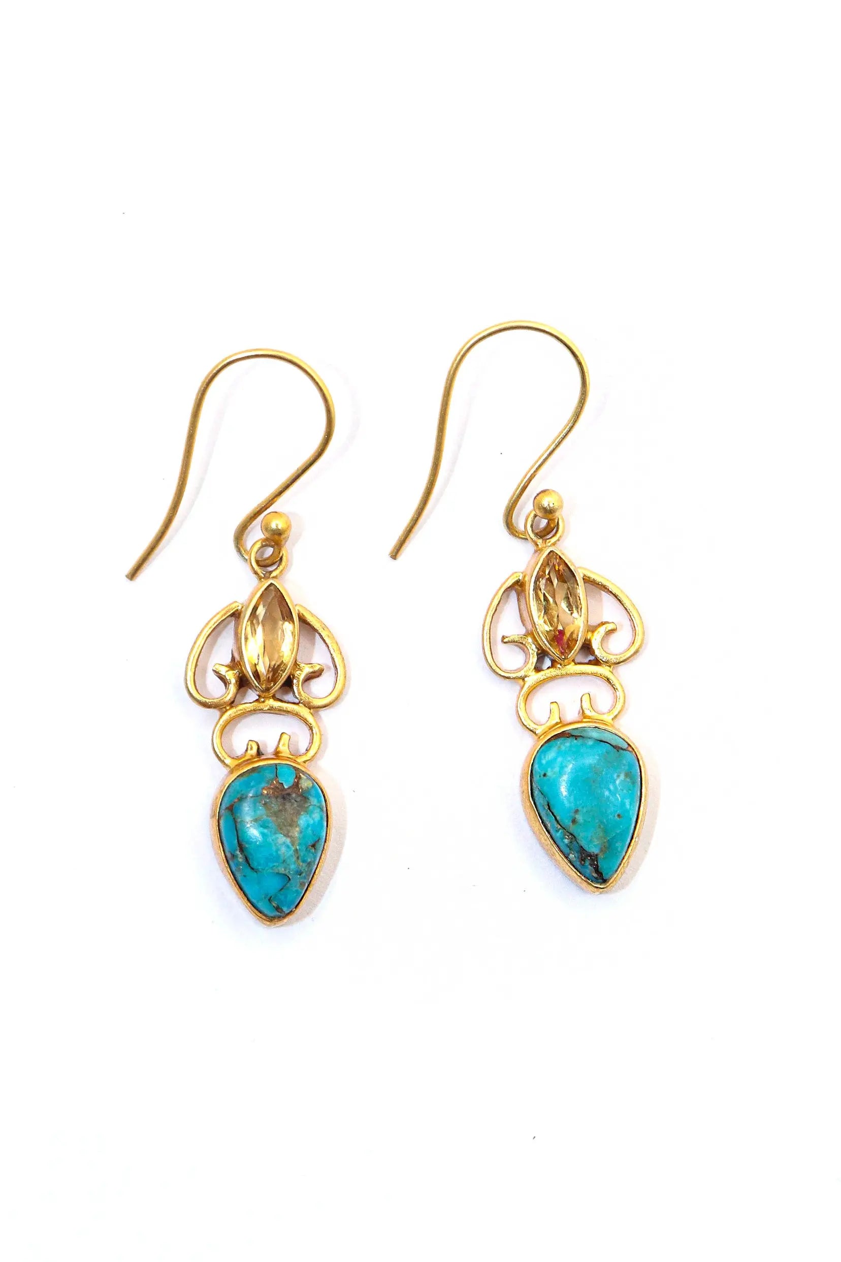 Gold-Plated Earrings Highlighted by Elegant Turquoise Gemstone Earring Jewelry