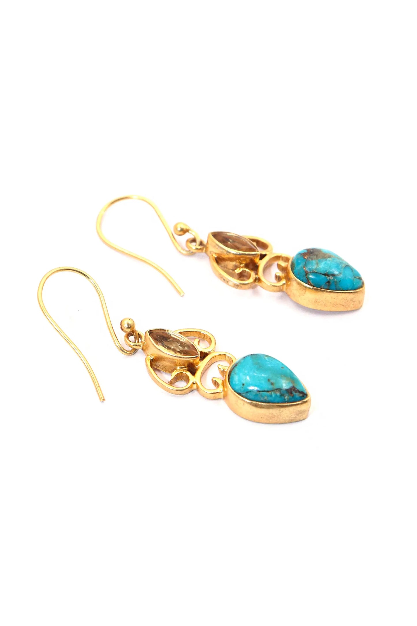 Gold-Plated Earrings Highlighted by Elegant Turquoise Gemstone Earring Jewelry