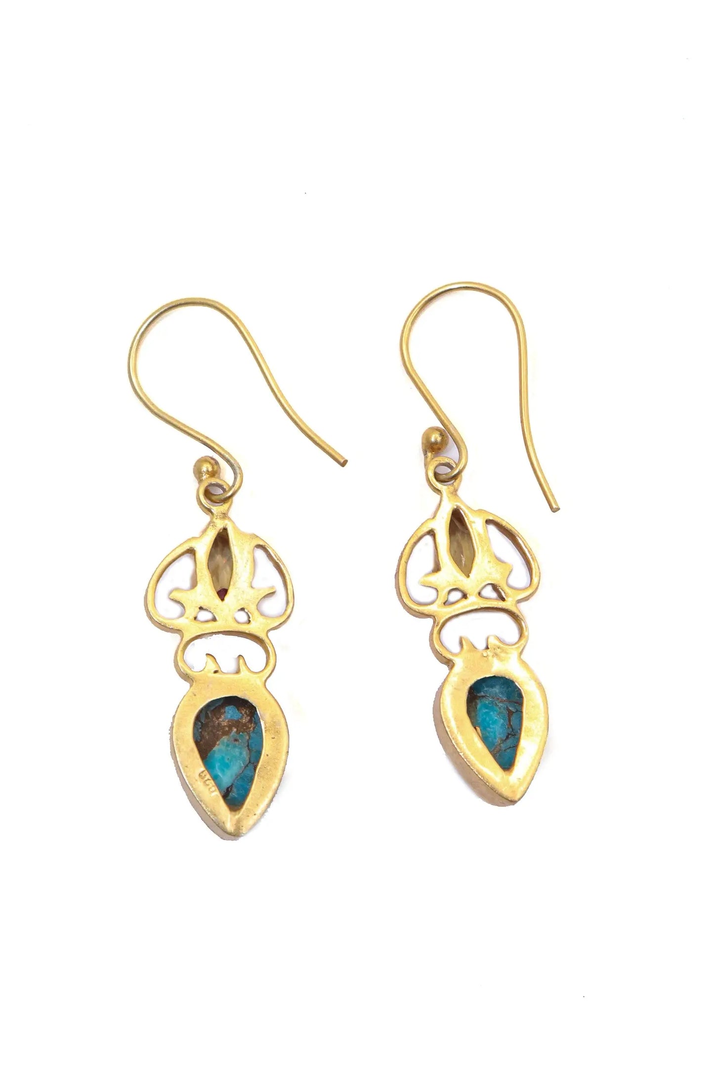 Gold-Plated Earrings Highlighted by Elegant Turquoise Gemstone Earring Jewelry