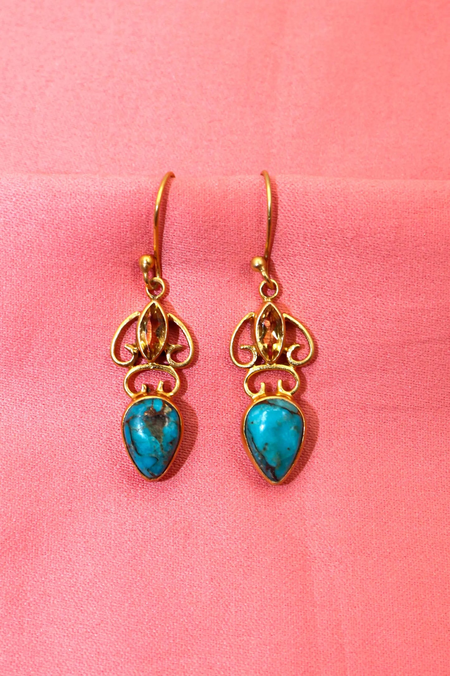 Gold-Plated Earrings Highlighted by Elegant Turquoise Gemstone Earring Jewelry