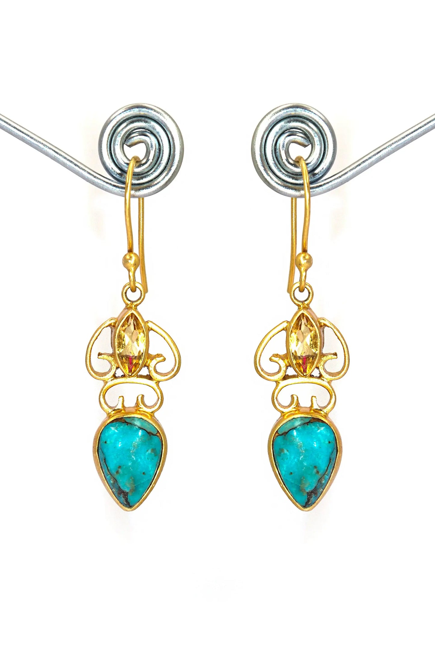 Gold-Plated Earrings Highlighted by Elegant Turquoise Gemstone Earring Jewelry