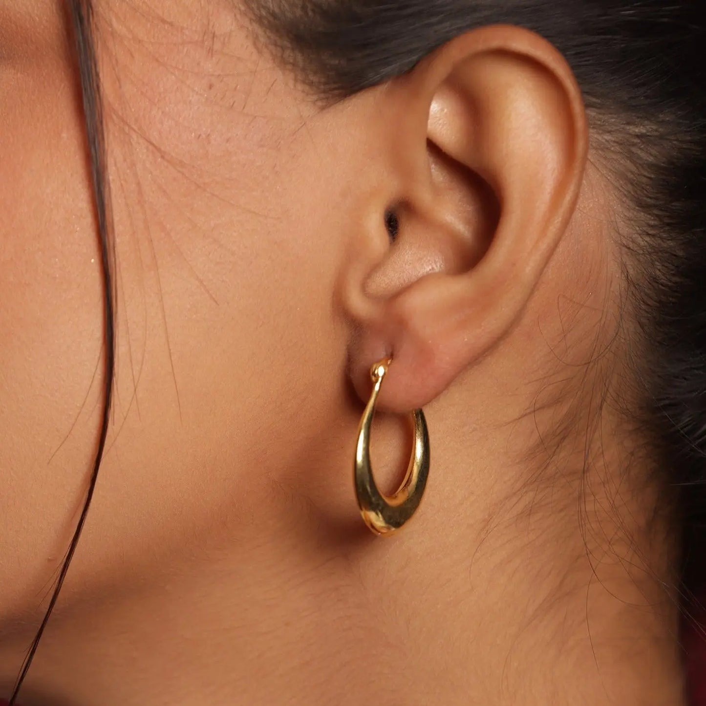 Gold Plated Elongated Hoop Earrings Omega Clip Ear Jewelry