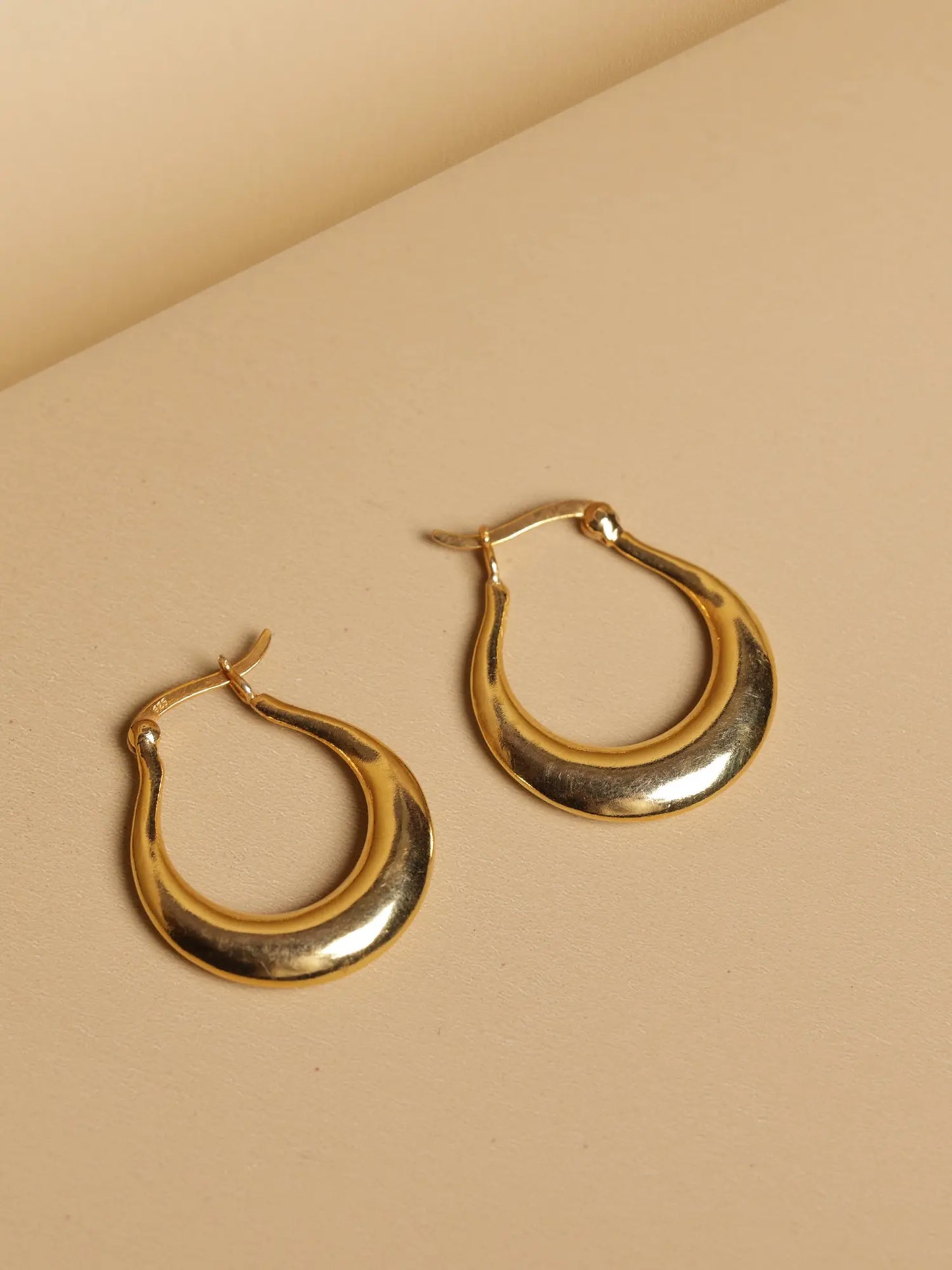 Gold Plated Elongated Hoop Earrings Omega Clip Ear Jewelry