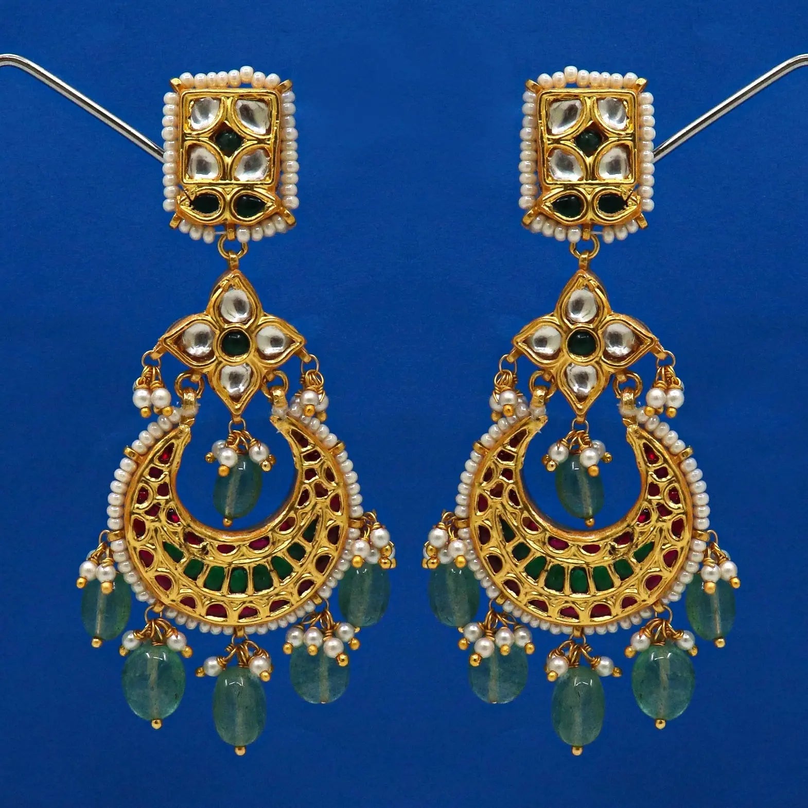 Gold Plated Enamel With Pearl, Moissanite and Semi-precious Gemstone Earring Jewelry VJewels