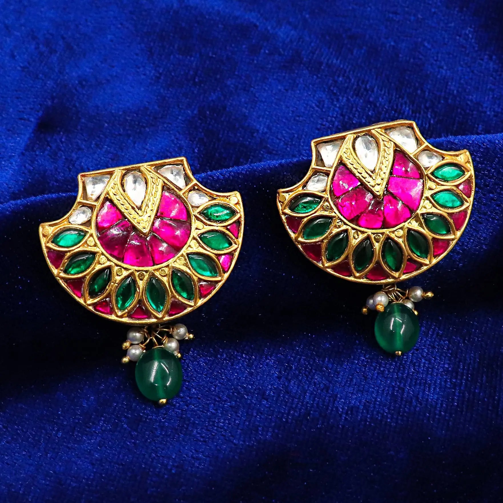 Gold Plated Enamel with Pearl And Moissanite Gemstone Traditional Stud Earring Jewelry VJewels