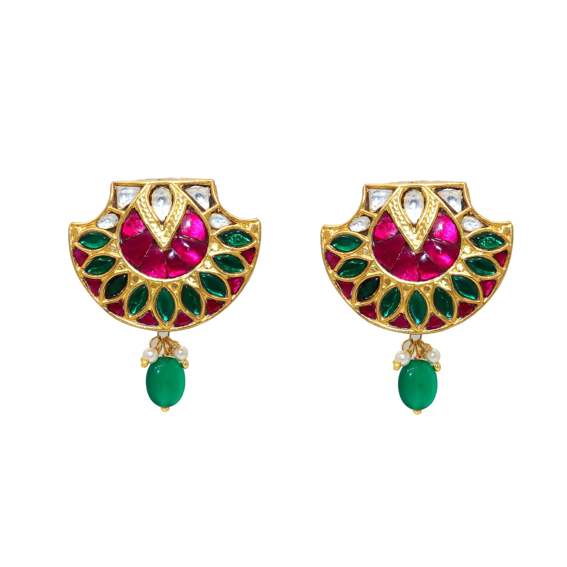 Gold Plated Enamel with Pearl And Moissanite Gemstone Traditional Stud Earring Jewelry VJewels