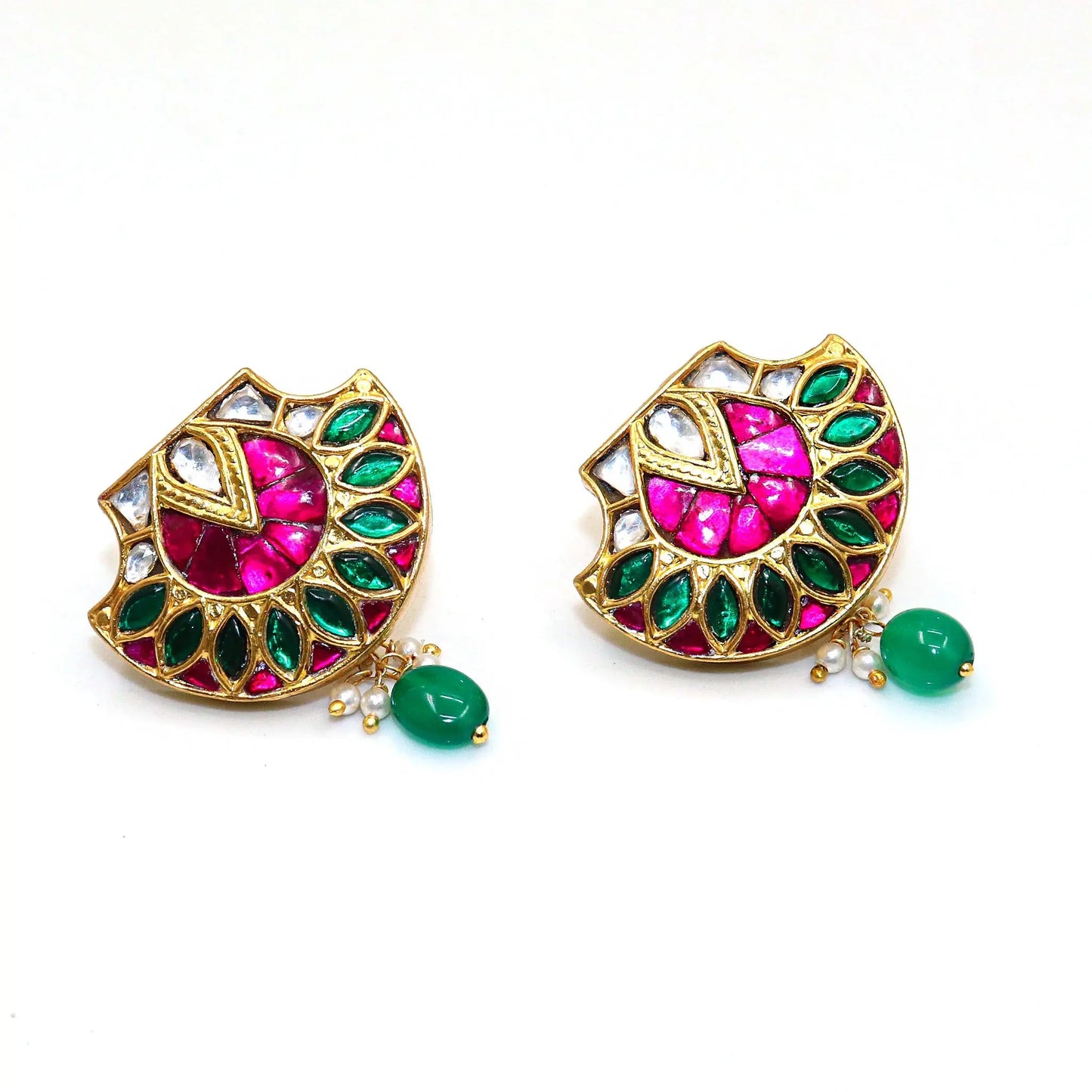 Gold Plated Enamel with Pearl And Moissanite Gemstone Traditional Stud Earring Jewelry VJewels