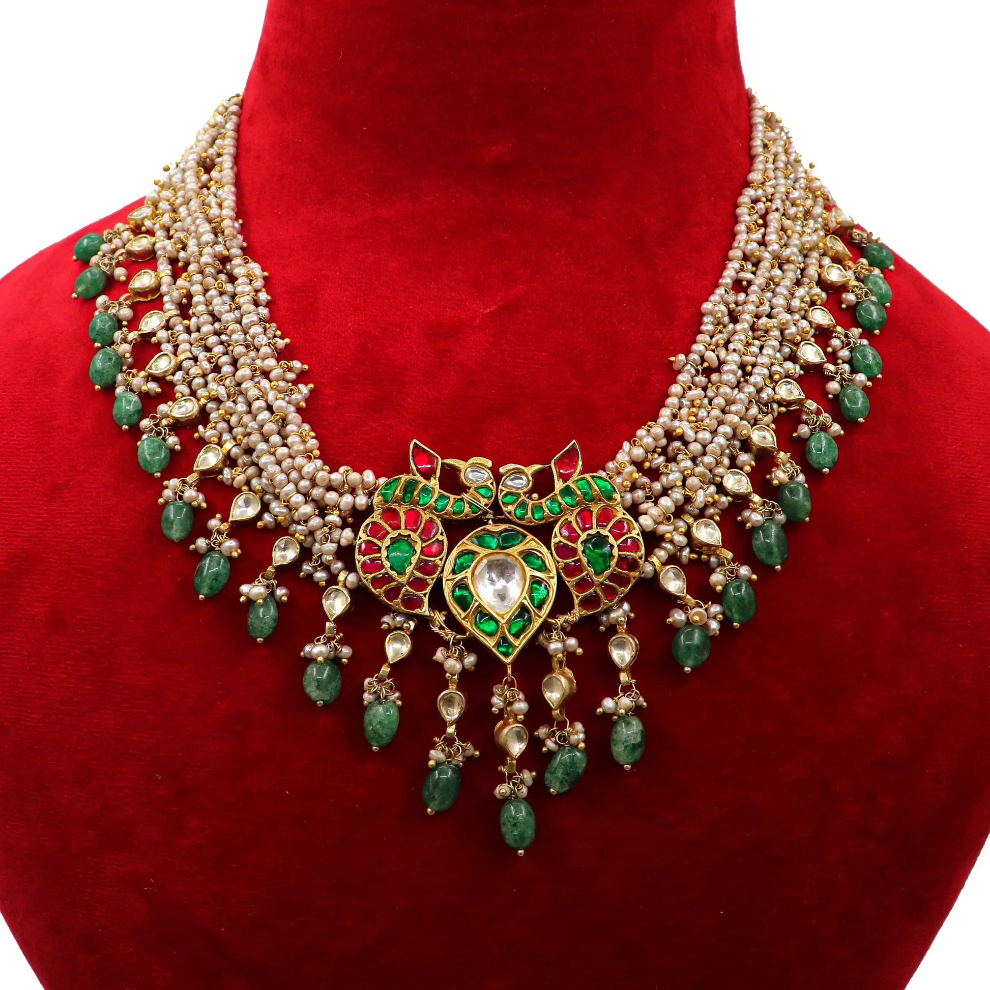 Gold Plated Enamel with Pearl, Moissanite and semi-precious Gemstone Necklace Jewelry VJewels