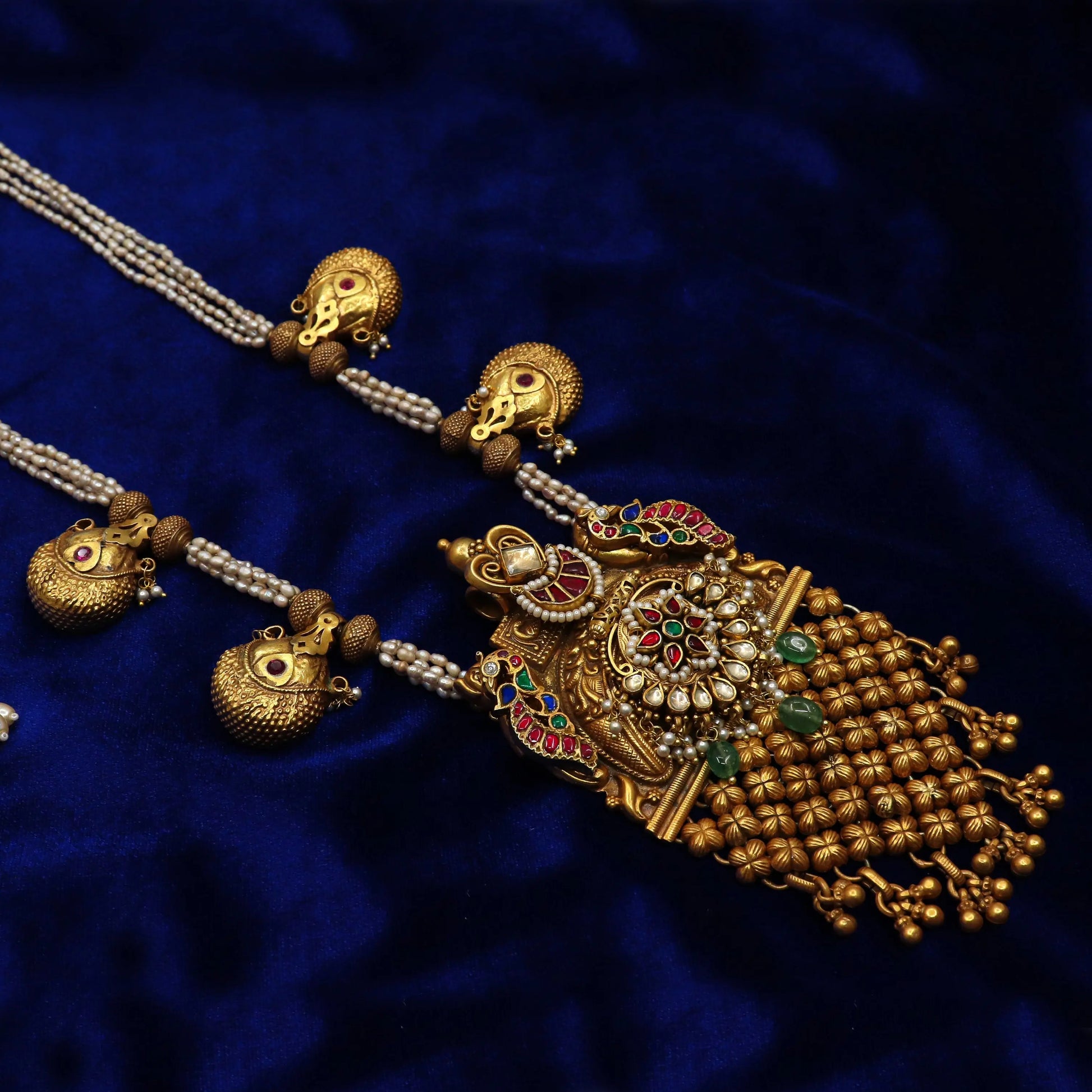 Gold Plated Enamel, Pearl, Moissanite With Charms Rajasthani Traditional Necklace Jewelry VJewels