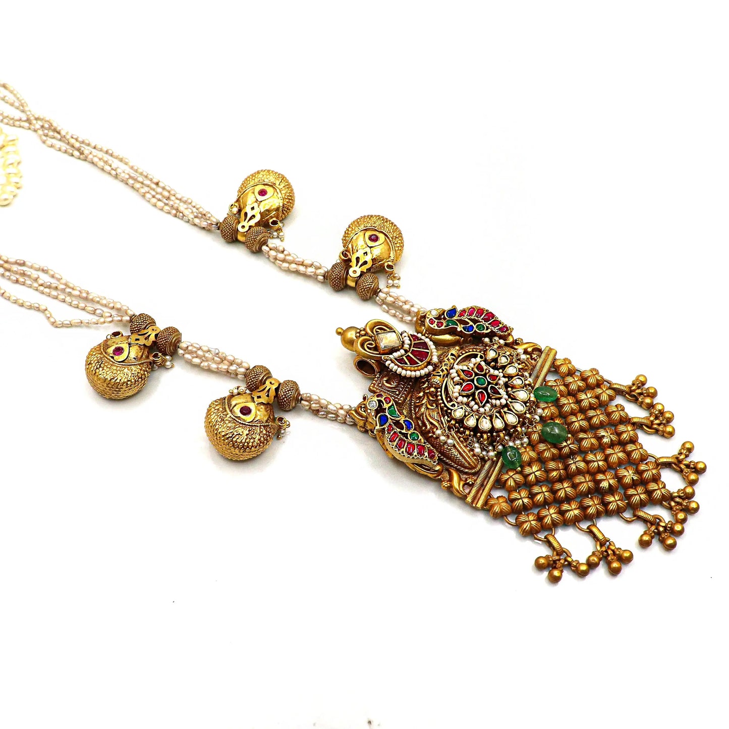 Gold Plated Enamel, Pearl, Moissanite With Charms Rajasthani Traditional Necklace Jewelry VJewels