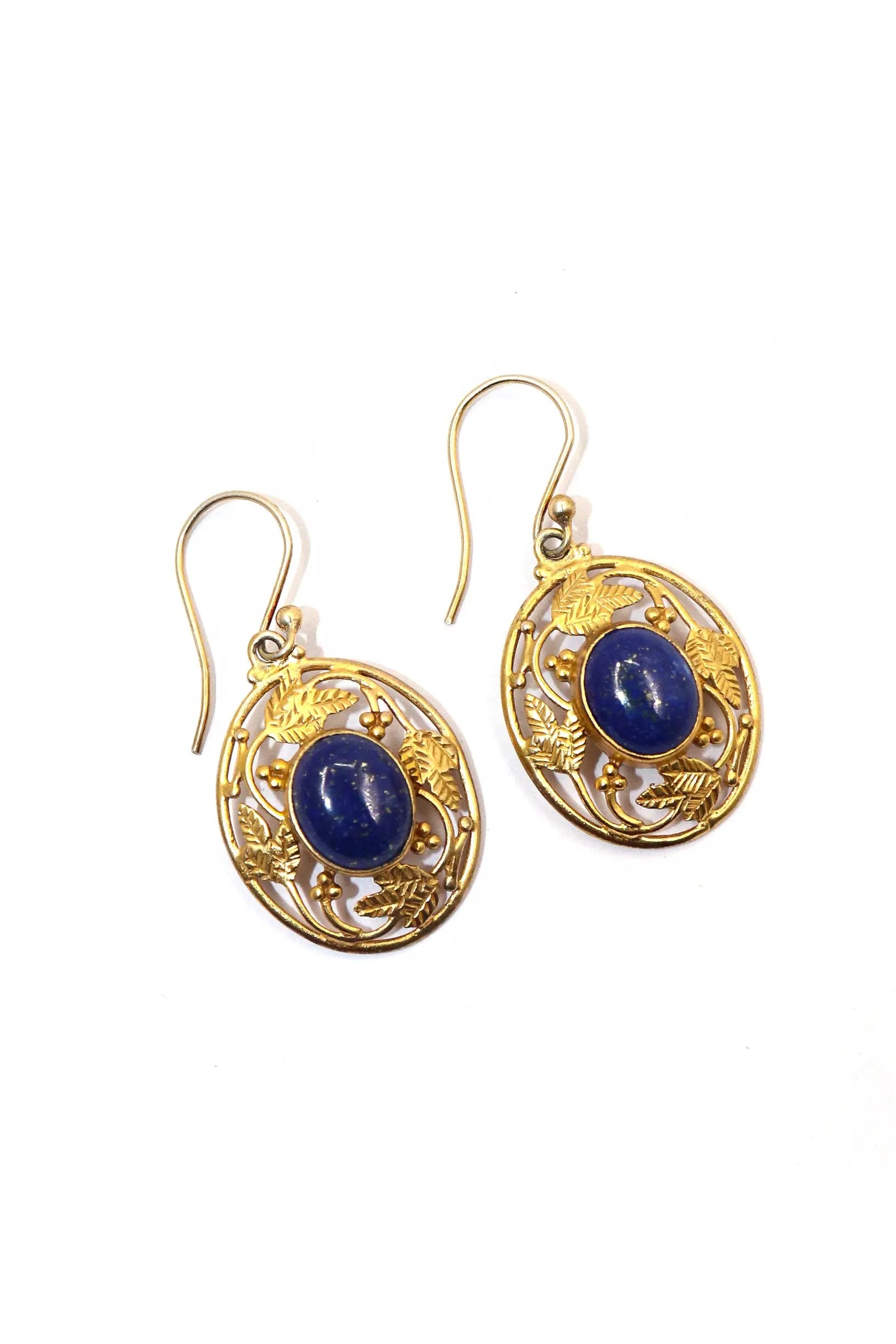 Gold Plated Flower Designer lapis lazuli Gemstone Earrings