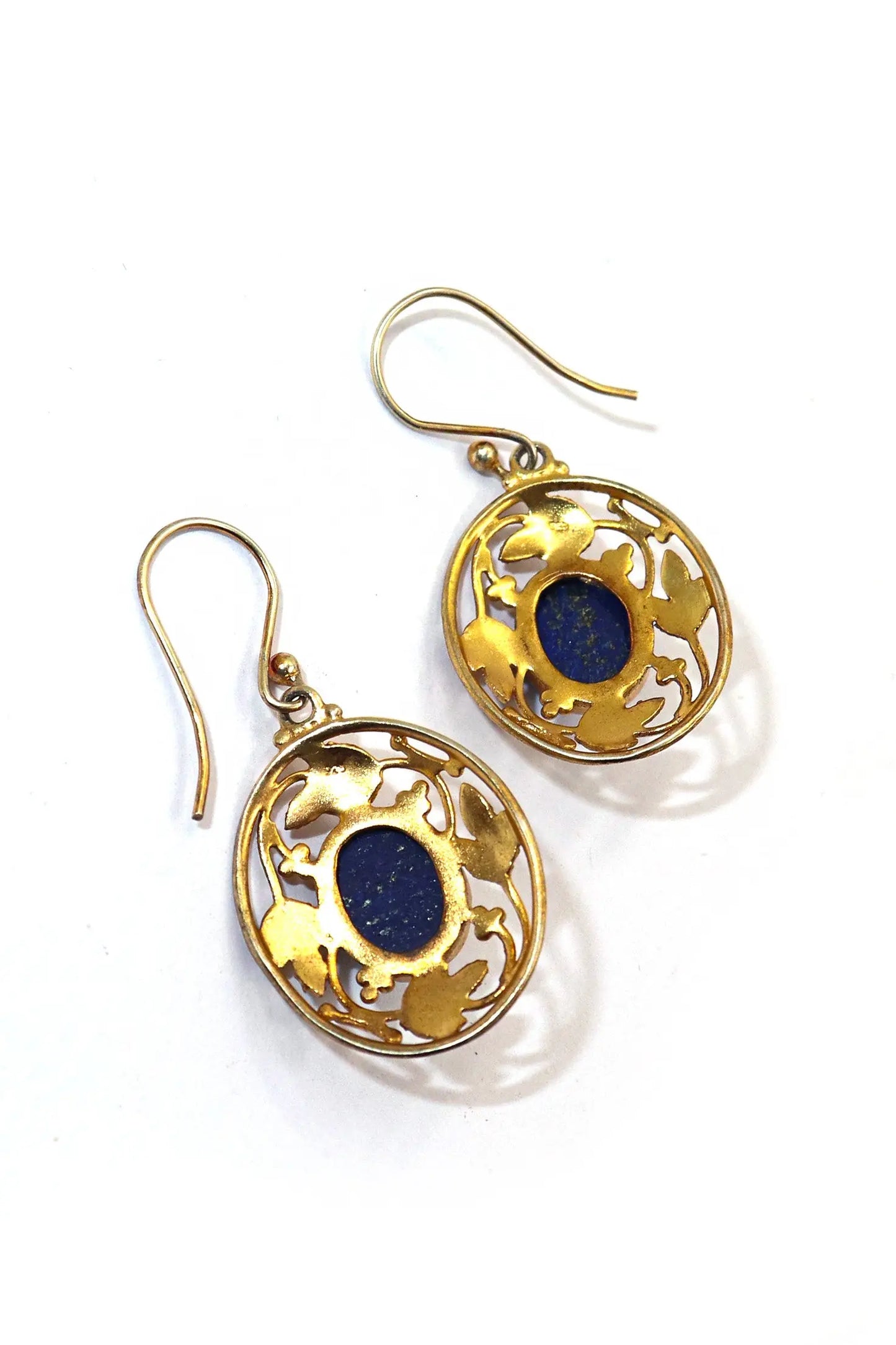 Gold Plated Flower Designer lapis lazuli Gemstone Earrings