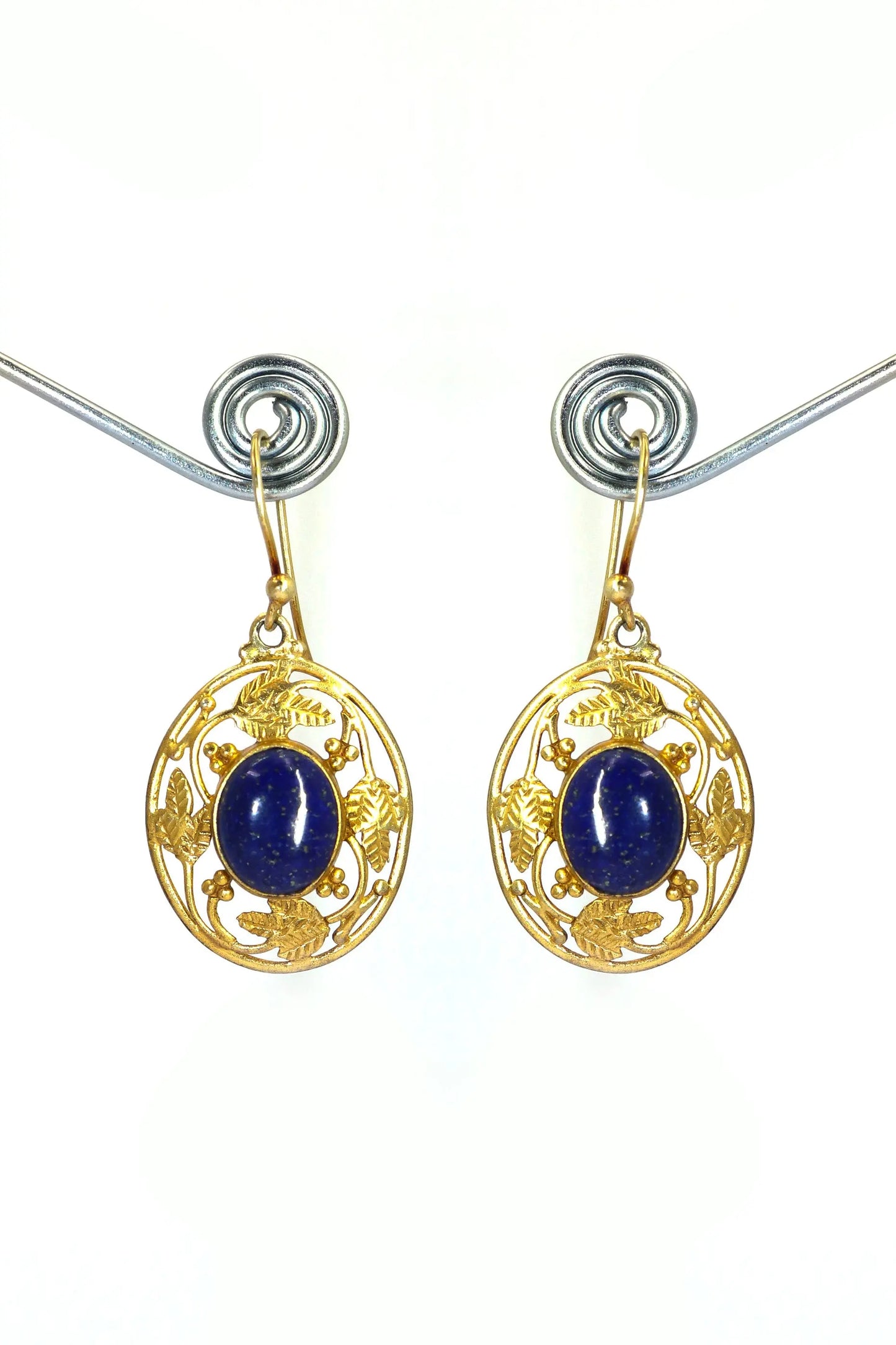 Gold Plated Flower Designer lapis lazuli Gemstone Earrings