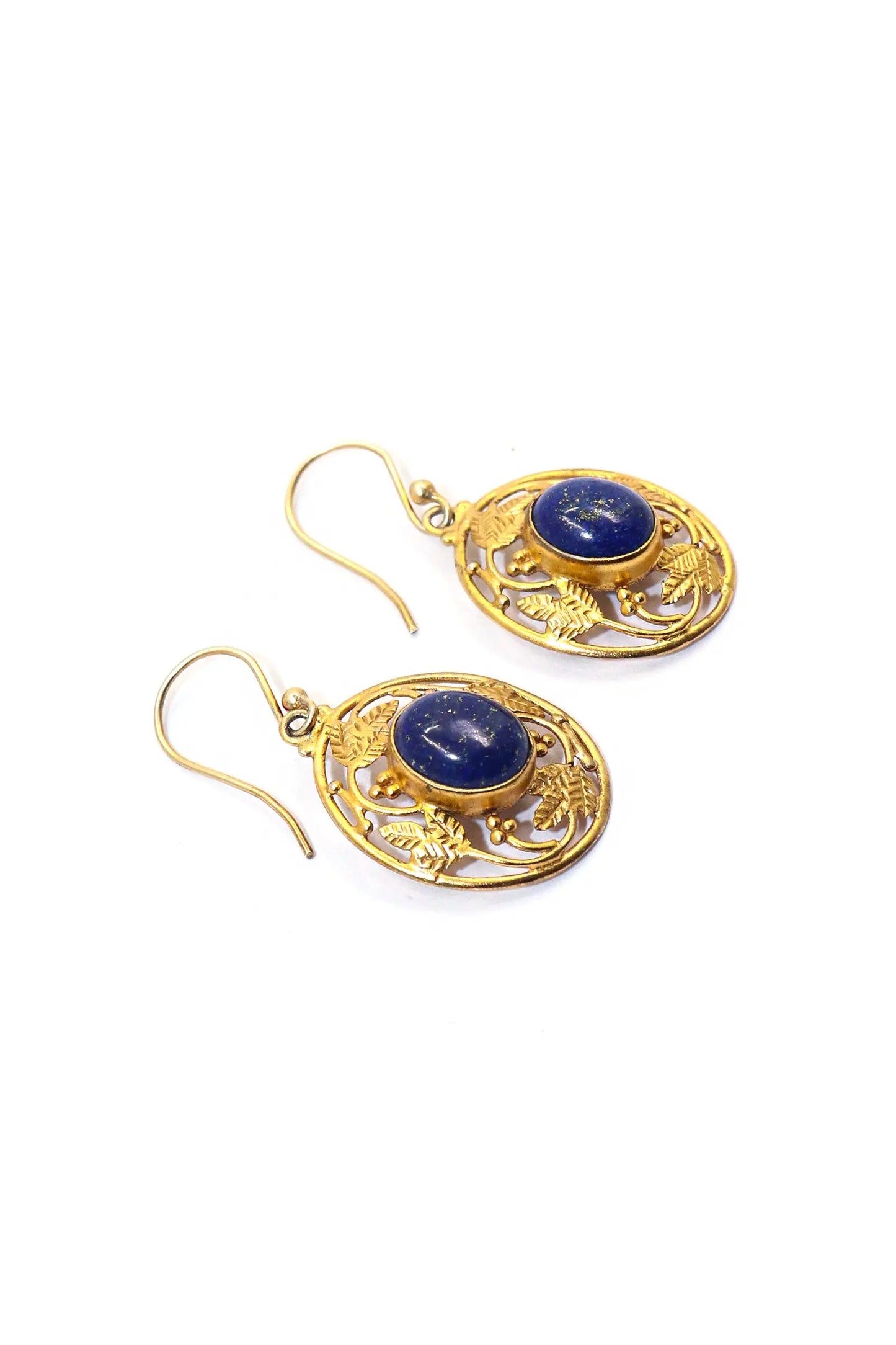 Gold Plated Flower Designer lapis lazuli Gemstone Earrings