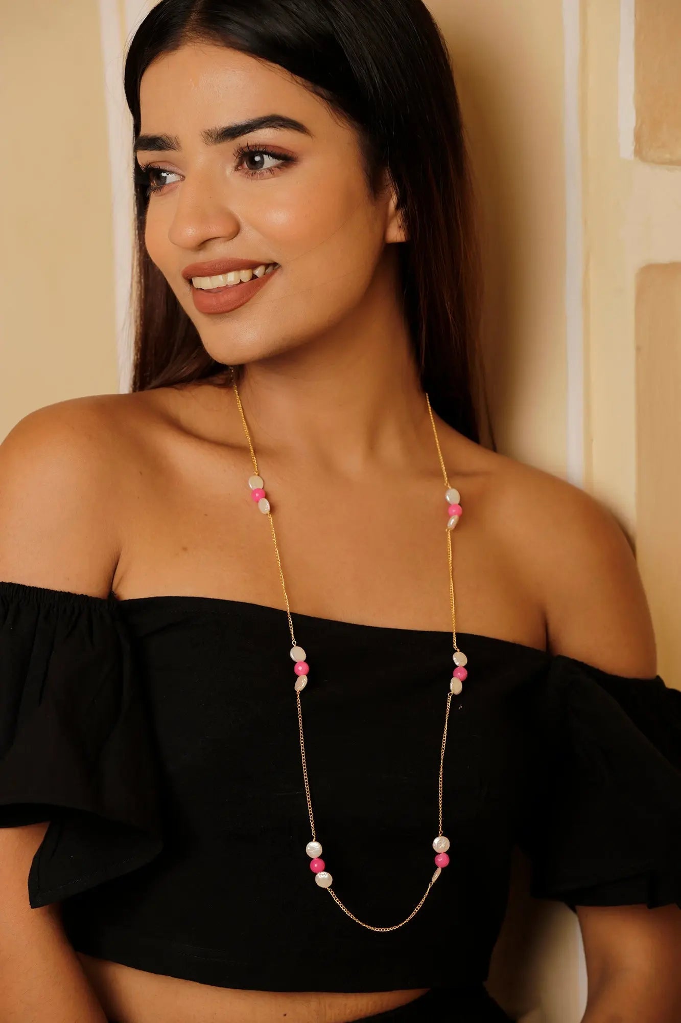 Gold Plated Fuchsia Fantasy Pearl Necklace Jewelry