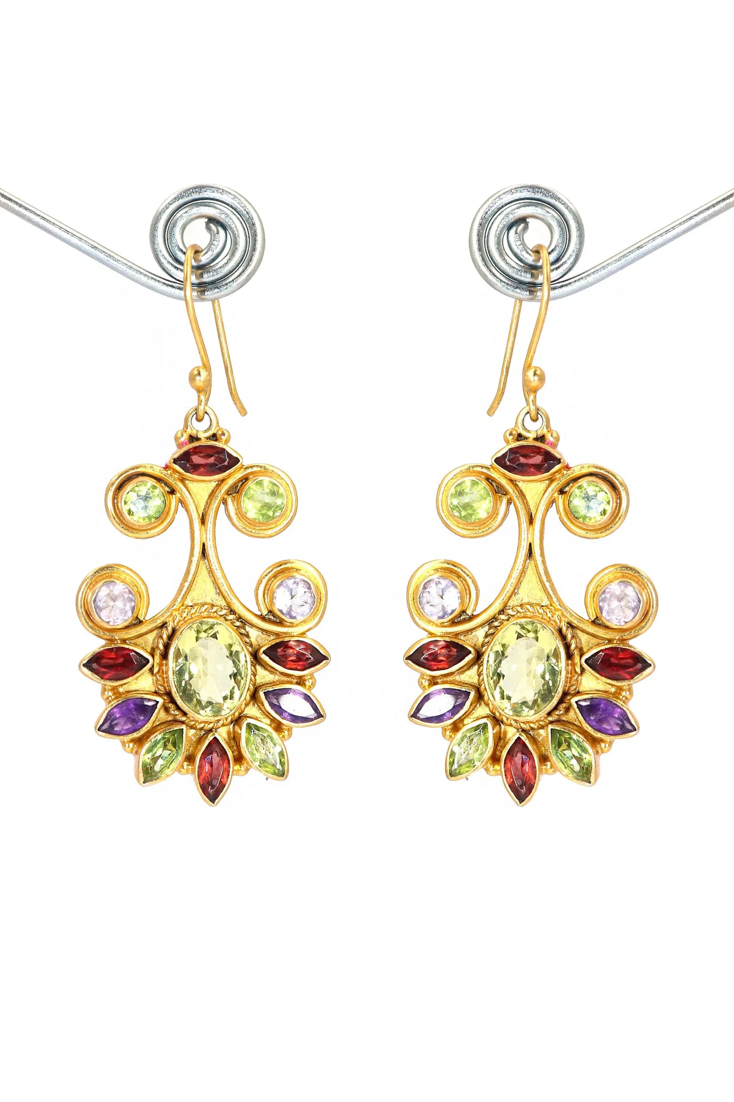 Gold-Plated Modern Earrings Adorned multi Gemstone with Flower Design Earring